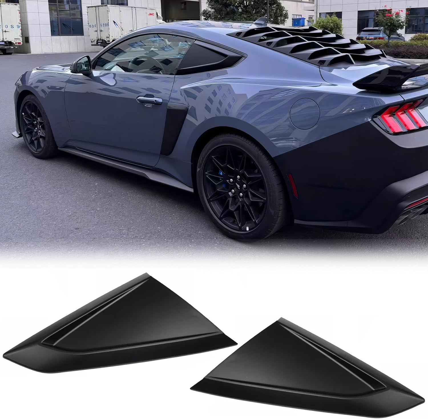 FREEMOTOR802 Compatible with 2024-2025 Ford Mustang 7th Gen S650 Coupe 2-Door Side Window Louvers, Gloss Black ABS Plastic V Style Left Right Side Window Louvers Scoop Cover Vent Pair