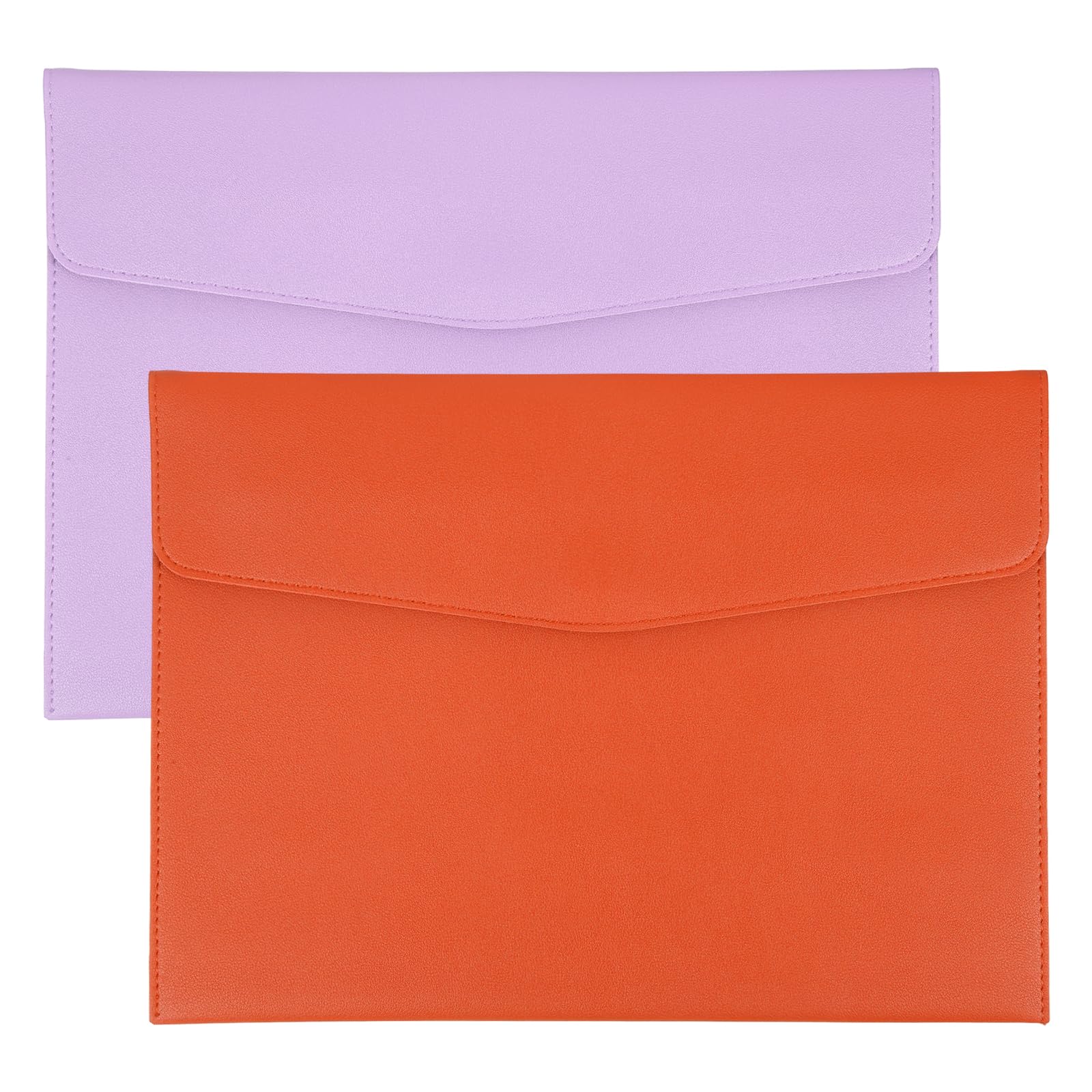 PATIKIL 2Pcs PU Leather A4 File Folder, Document Holder Envelope Waterproof Napa Texture Filing Organizer Portfolio Folder Case with Magnetic Snap Closure for Home Office, Purple, Orange