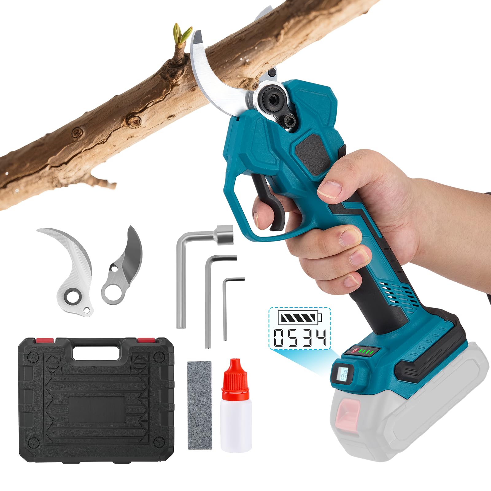 Tijeras de Podar Electricas,Tijeras de Poda de 40 mm con Display Tijeras de Podar 800W con Motor Brushless para Jardinería,Ajuste del Diámetro de Corte de 4 Niveles Pruning Shears