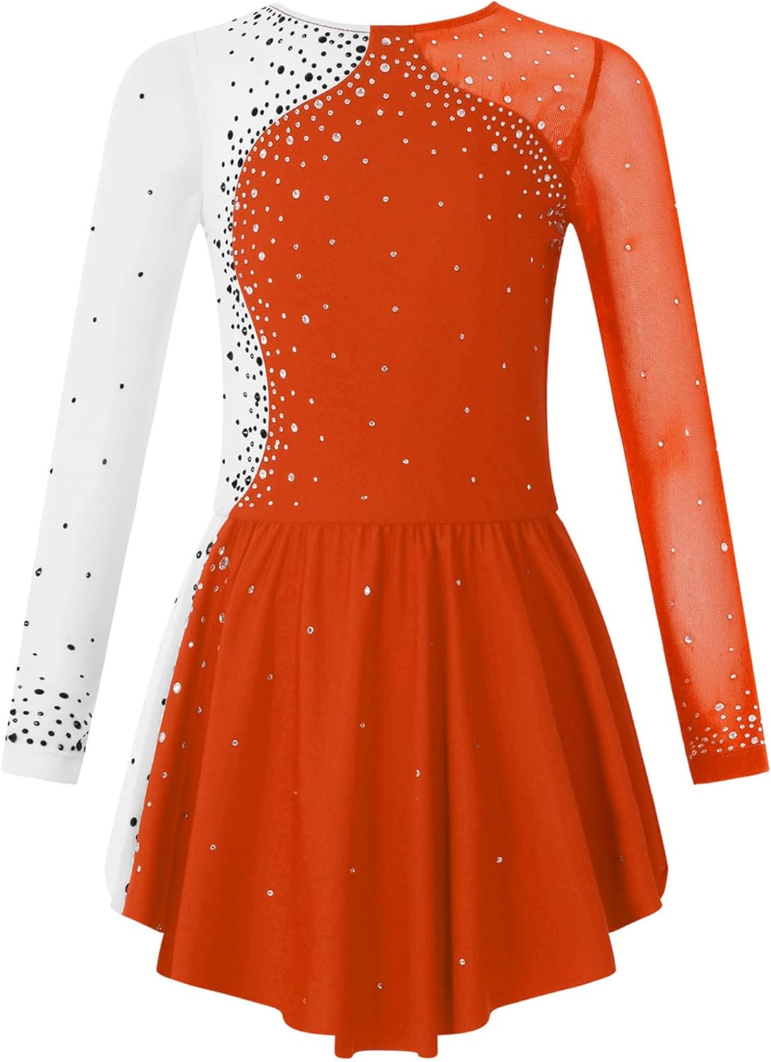 CHICTRY kürjurk voor kunstschaatsen voor kindermeisjes, met strass, glitter, rolschaatsjurk, lange mouwen, kleurblok, patchwork, met wikkelrok, danskleding, Donkerblauw, 170-176