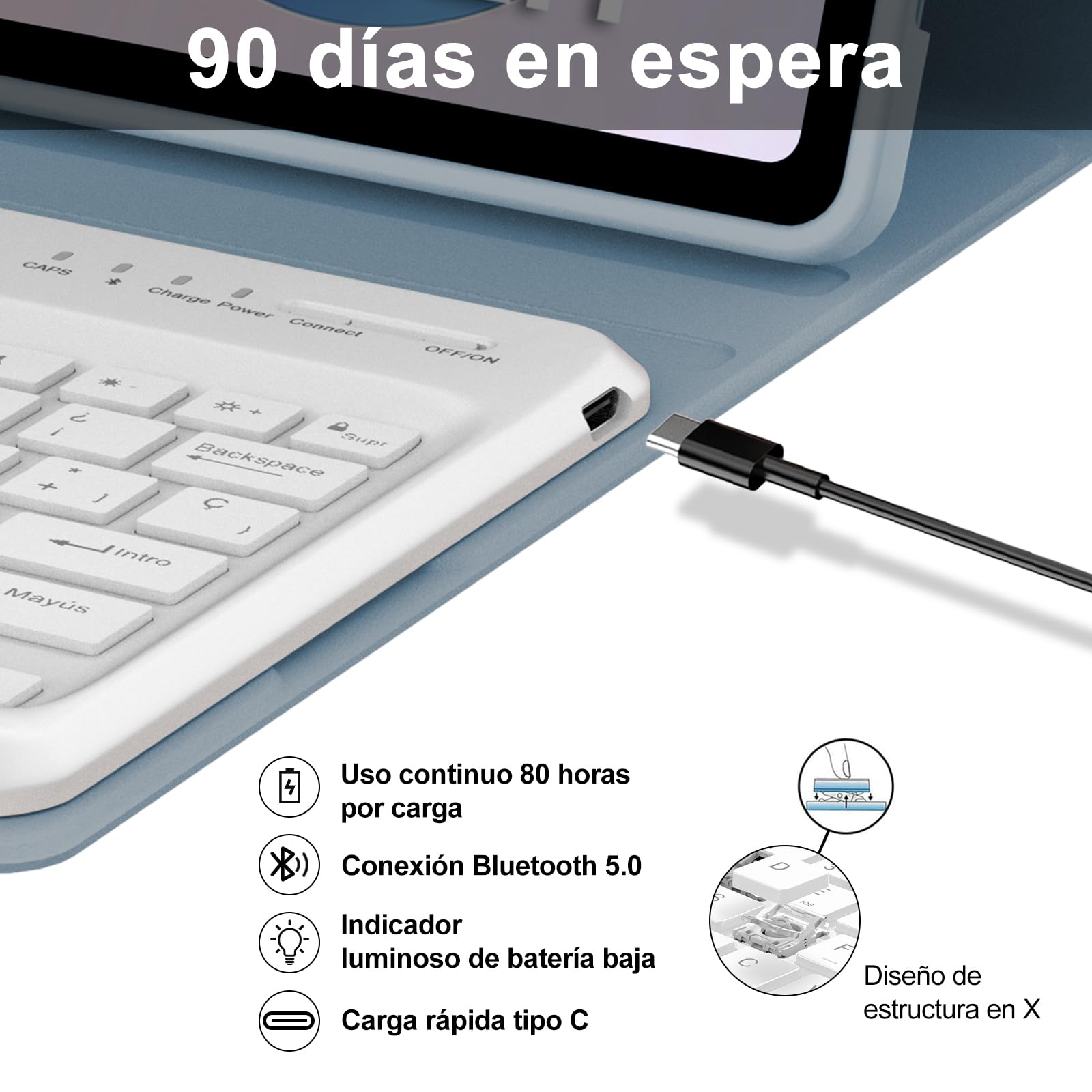 IVEOPPE Funda Teclado para XIAOMI Redmi Pad 2 Pro 2025/Redmi Pad Pro 2024 12.1", Capa Keyboard Español Ñ Desmontable Bluetooth con Portalápices, Azul Brumoso
