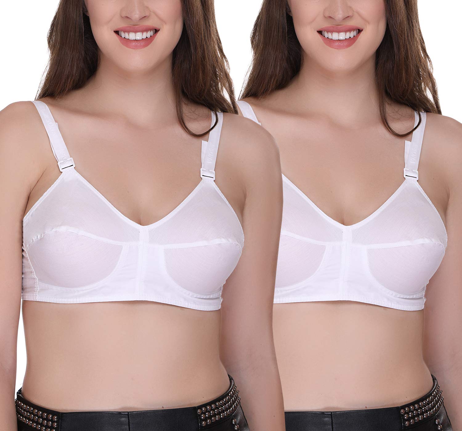 SONAWomen Bee-Heart Cotton Non-Padded Non-Wired Full Coverage Daily Use Regular Bra with Cotton Strap (Combo_Pack of 2)