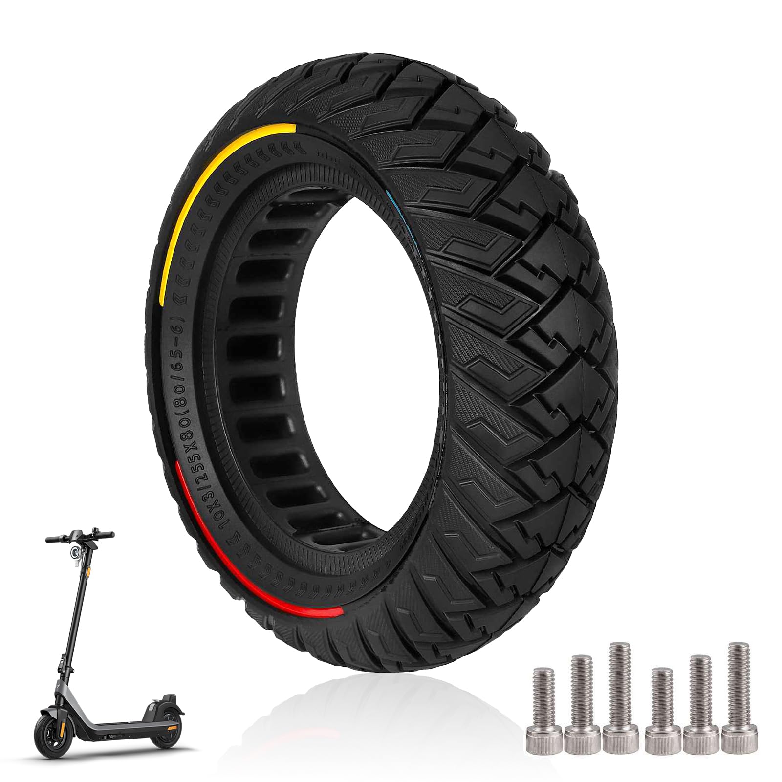 10×3 Pneumatico Solido per Scooter，255 x 80(80/65-6) Ruota Monopattino per Kukirin G3/Kaabo Wolf Warrior/Kugoo M4 /Mantis 10/Zero 10X,10 Pollici Ruota di Ricambio Antiscivolo e Antiforatura