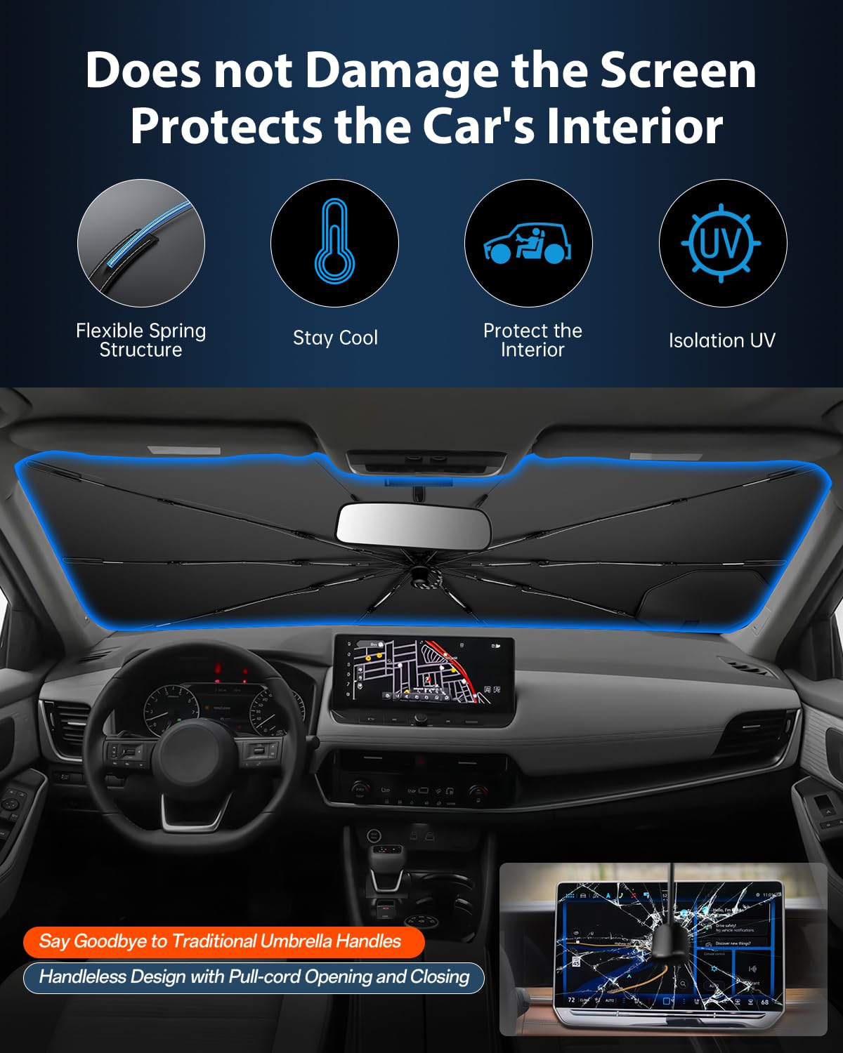 Ruiya 2026 Upgrade Parasol Coche Delantero Compatible con Nissan X-Trail 2015-2026, Paraguas Plegable Aislamiento Térmico, Protección UV, Accesorios para Parabrisas