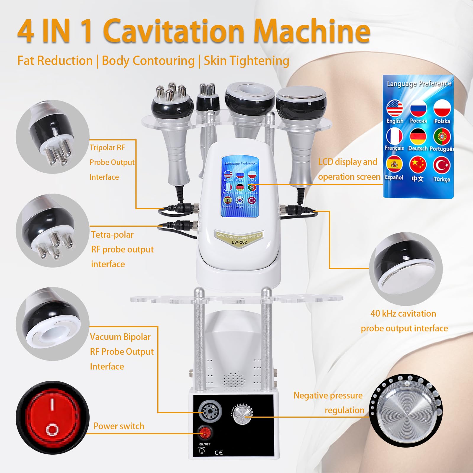 40K Corps Amincissant Machine, 4 en 1 Lipocavitation Radiofréquence Machine de Sculpture Corporelle, Visage et Corps Entier Masseur Amincissants et Raffermissants
