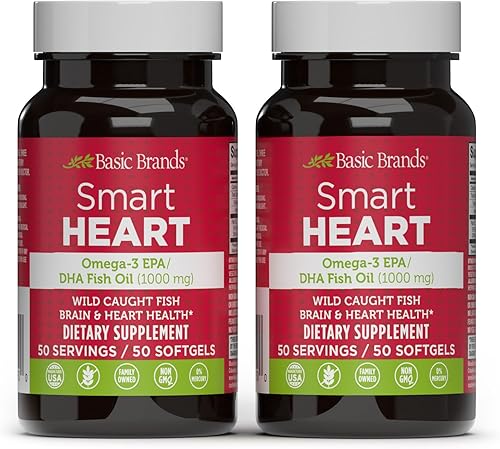 Miniatura 8 de Basic Brands Smart Heart Omega-3 Aceite de pescado, 1000 mg, 50 unidades
