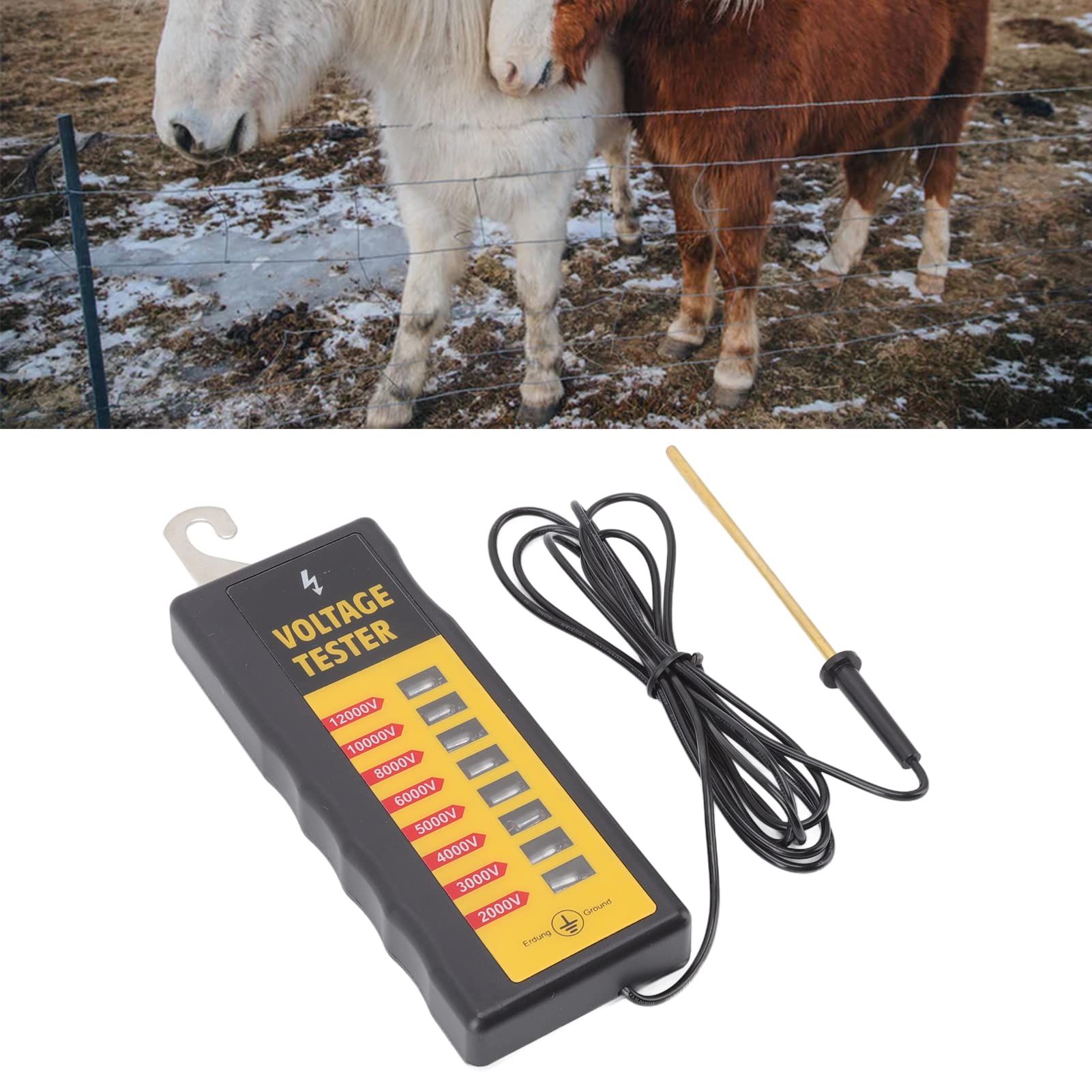 Detector de Fallas de Cerca, Probador de Voltaje de Cerca Eléctrica Portátil Resistente Al Agua con 8 Luces de Neón Máximo 12 KV para Caballos para Granjas