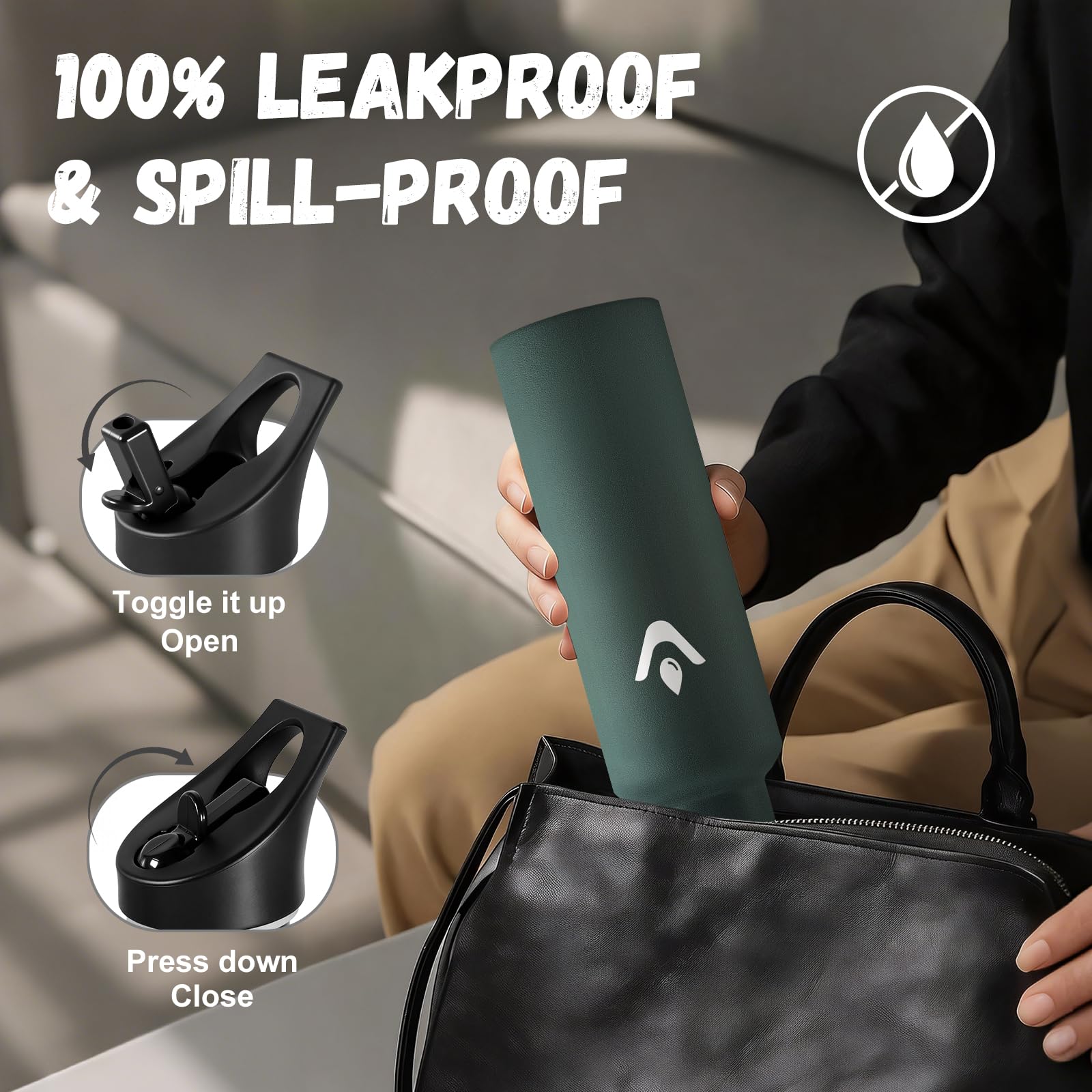 JAPORIA Borraccia Termica 750ml, Bottiglia con Cannuccia, senza BPA, Riutilizzabile, a Prova di Perdite, per Viaggio, Campeggio, Scuola, Gimnasio