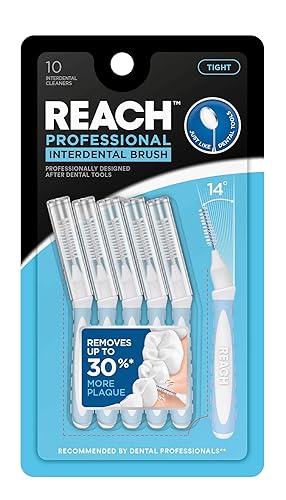 REACH Cepillo interdental apretado de 0.039 in  Elimina hasta un 30% más de placa  Diseñado especialmente para protección de encías, sin PFAS  10