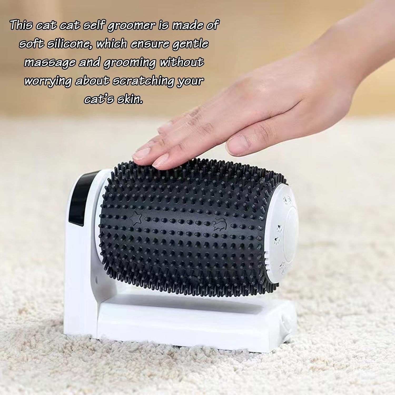 Cat Corner Brush - Grooming Tool, Wall Mount Comb | Automatic Rotating Massager Brush, Catnip-Infused Groomer for Indoor Use, for Long Cats