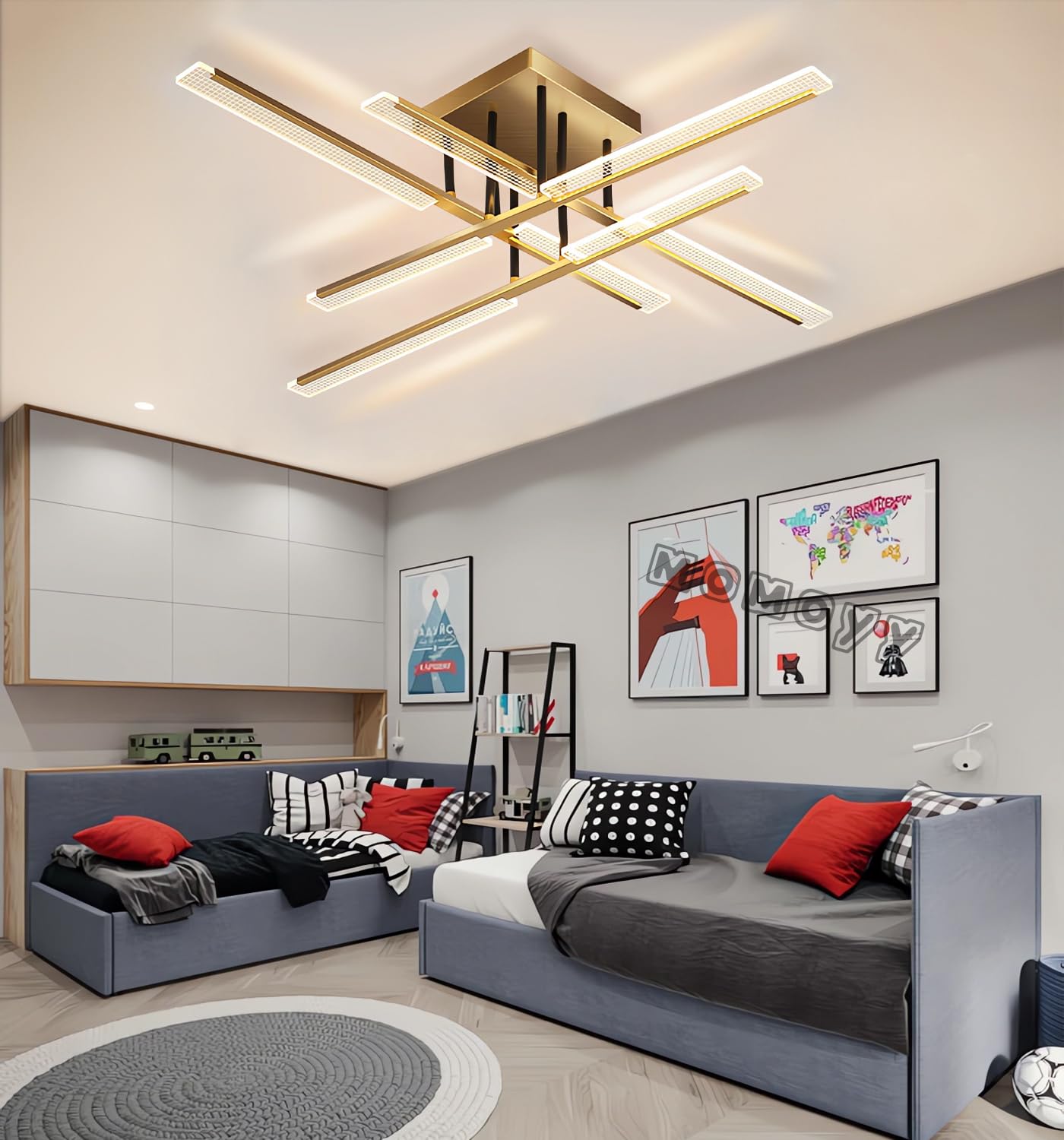 MOMOYY LED Ceiling Light Modern Living Room Ceiling Lamp Dimmable with Remote Control Lighting Gold Creative Metal Light Ceiling Lighting Suitable for Bedroom Living Room Kitchen Dining Room（8） — image 1