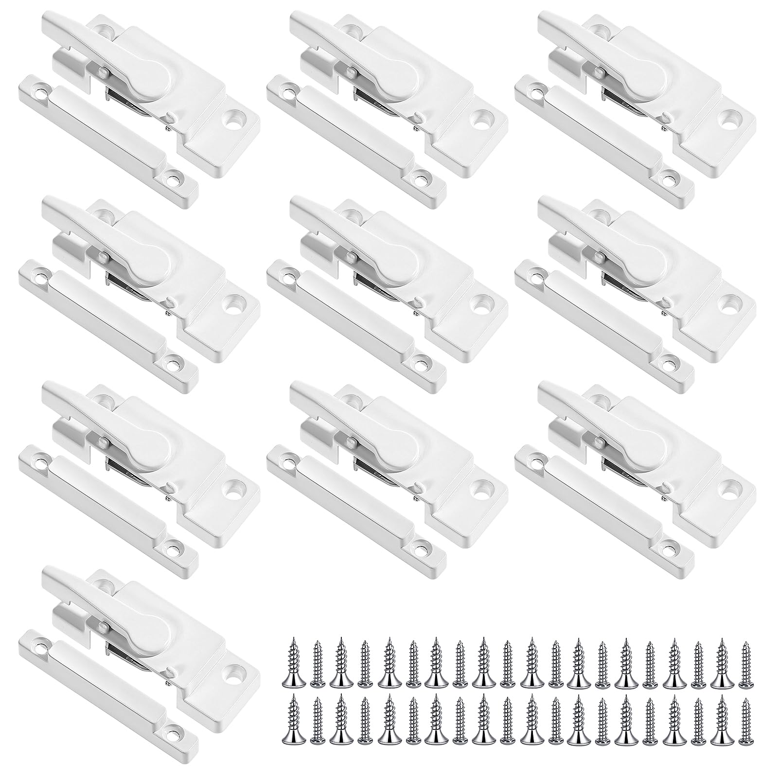Photo 1 of 10-Pack Universal Window Sash Locks, White Iron Cam Action Latches for Double & Single-Hung and Horizontal Sliding Windows