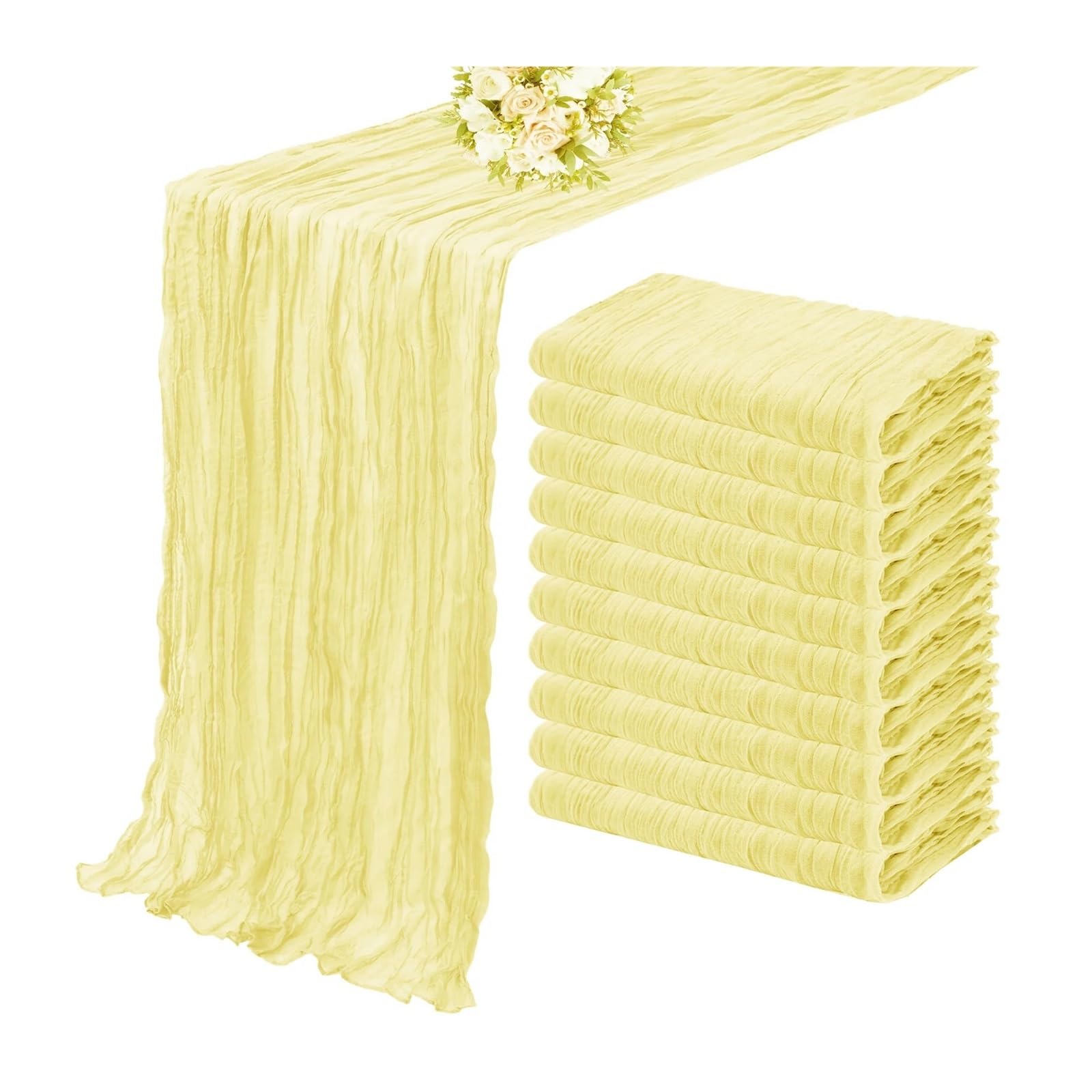Chiffon Table Runner 10PCS Set Table Runner Setting Dining Wedding Party(Yellow,10PCS 50x50cm napkin)