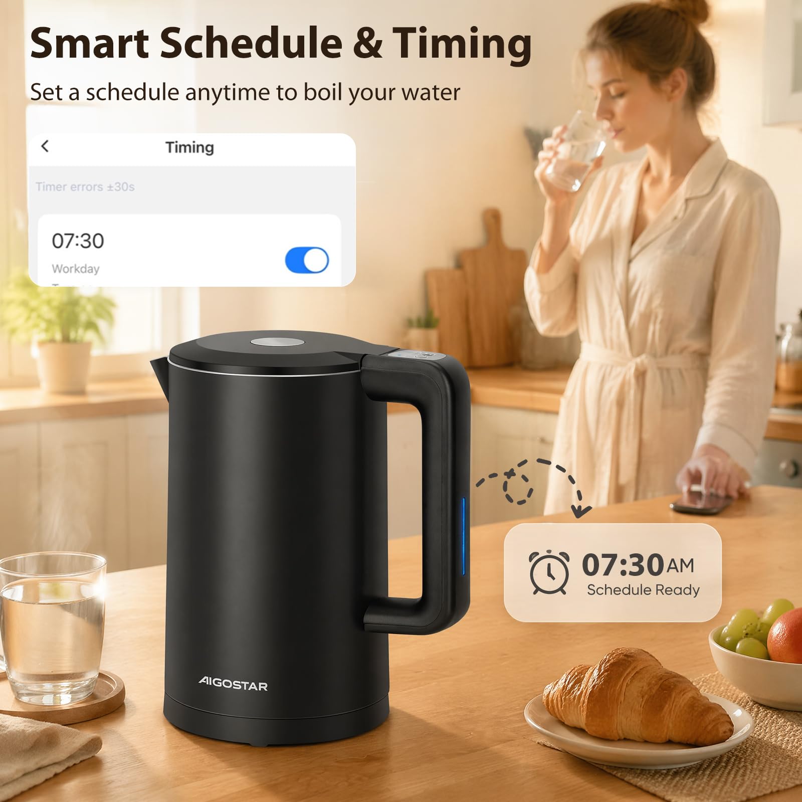 Aigostar Smart Wasserkocher 1.7L mit Temperatureinstellung für Babynahrung