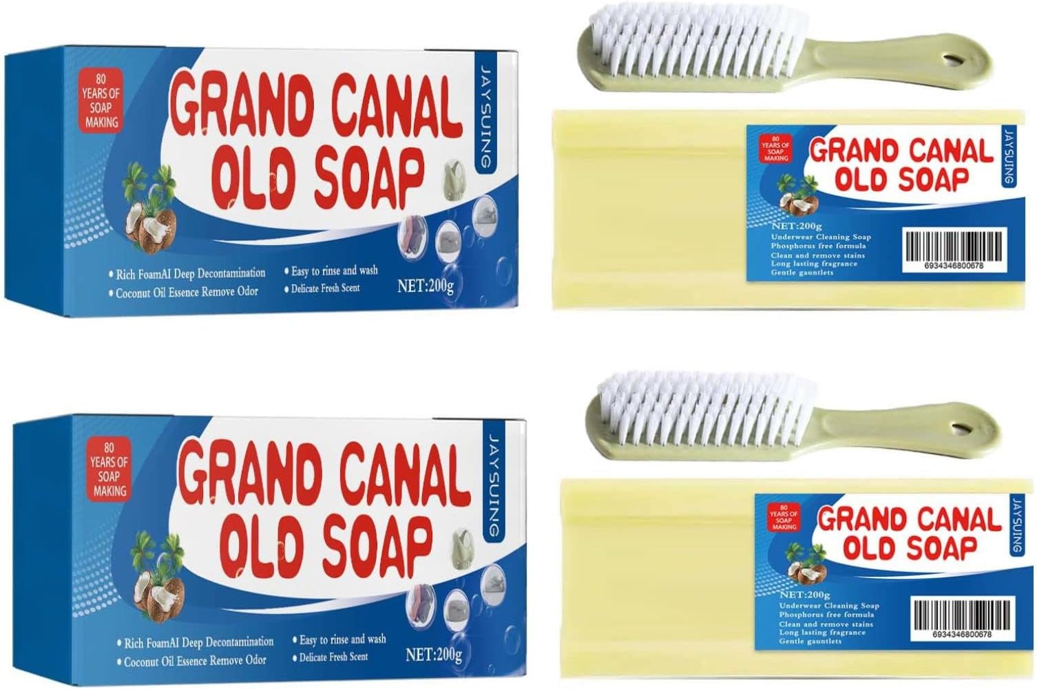 2 Pcs Grand Canal Soap with Brush,Underwear Cleaning Soap,Grand Underwear Cleaning Soap Comes With a Brush,For Clothing Underwear Shoes Bedclothes Carpet Gentle Without Hurting Hands