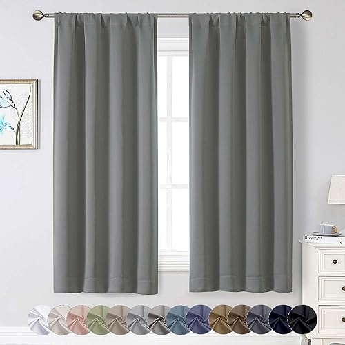 Cortinas opacas de color gris claro para dormitorio, sala de estar de 63 pulgadas de largo, juego de 2 paneles de 2 paneles, cortinas suaves y