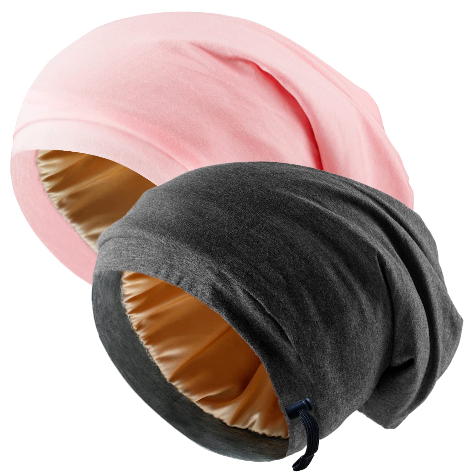 2 Pcs Reversible Comfortable Silk Satin Bonnet for Sleeping, Adjustable Silk Satin Night Cap