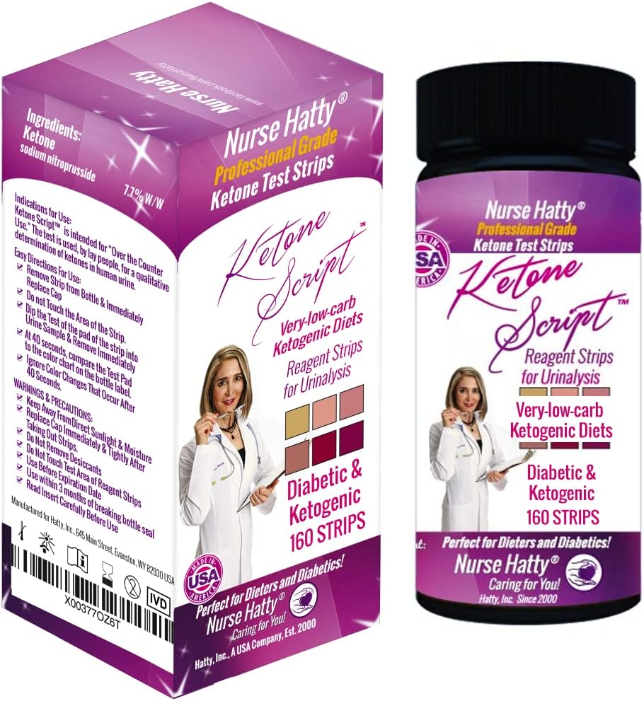 Nurse Hatty 160ct. Ketogenic & Diabetic Urinalysis Test Strips, Measures for Very-Low-carb Ketogenic Diets (VLCKD) in Urine - Long Strips : Health & Household