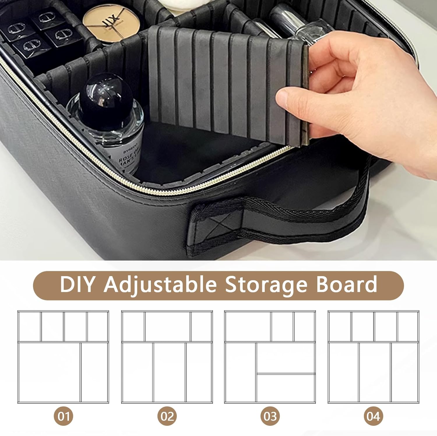 StellarHorizon Travel Makeup Bag With LED Mirror, Cosmetic Train Case with Light up Mirror, Portable Makeup Artist Organizer Bag with Adjustable Dividers, Makeup Brush Holder Storage