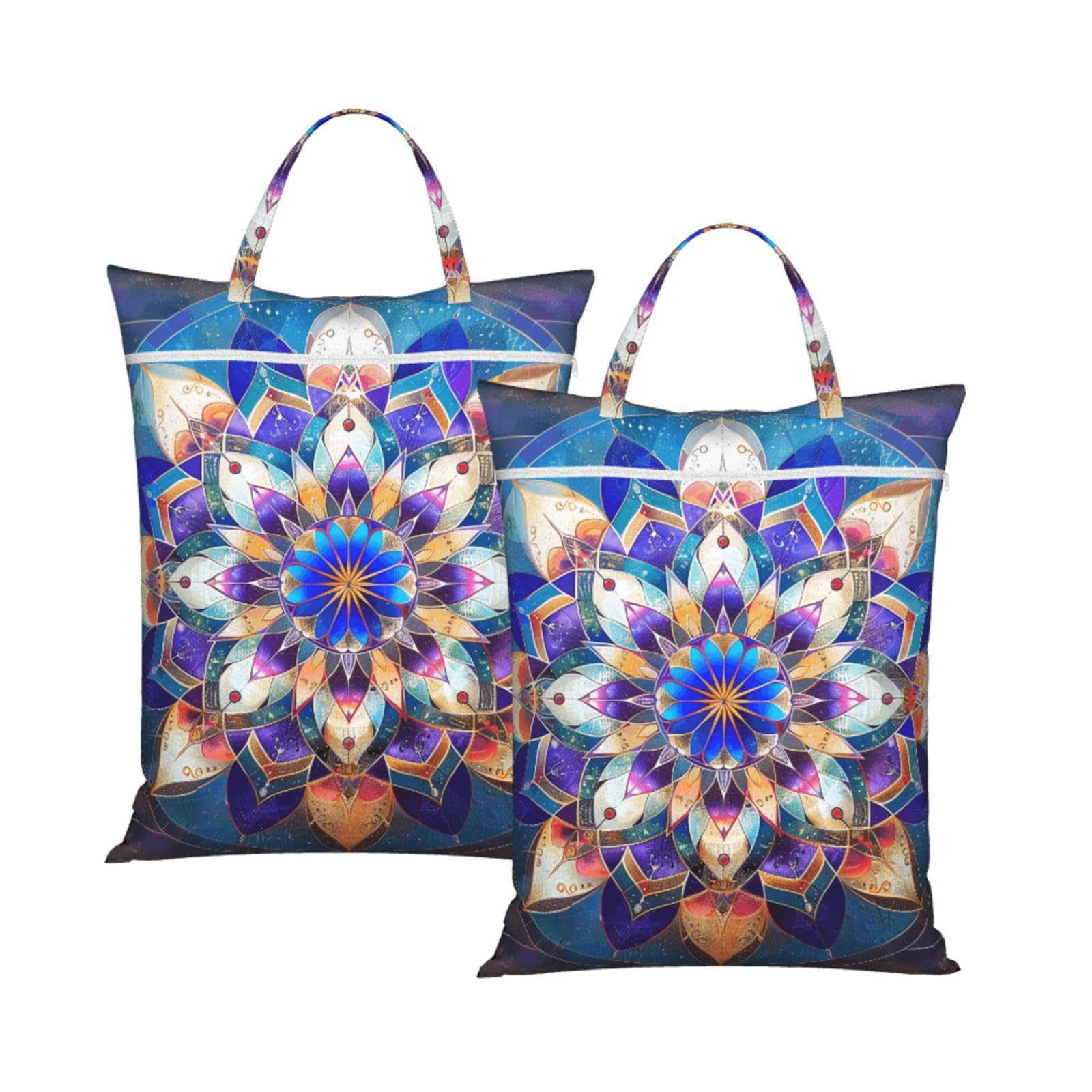 Large Travel Laundry Bags,Rectangle Mandala Print with Handle Foldable Laundry Bag for Holidays Gym Swimming and Family Trips, 2Pcs