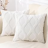 decorUhome Throw Pillow Covers 18x18 Inch Set of 2, Soft Plush Faux Fur Wool Cream White Couch Pillow Covers, Decorative Neutral Pillow Cases for Bed Sofa Living Room Home Decor