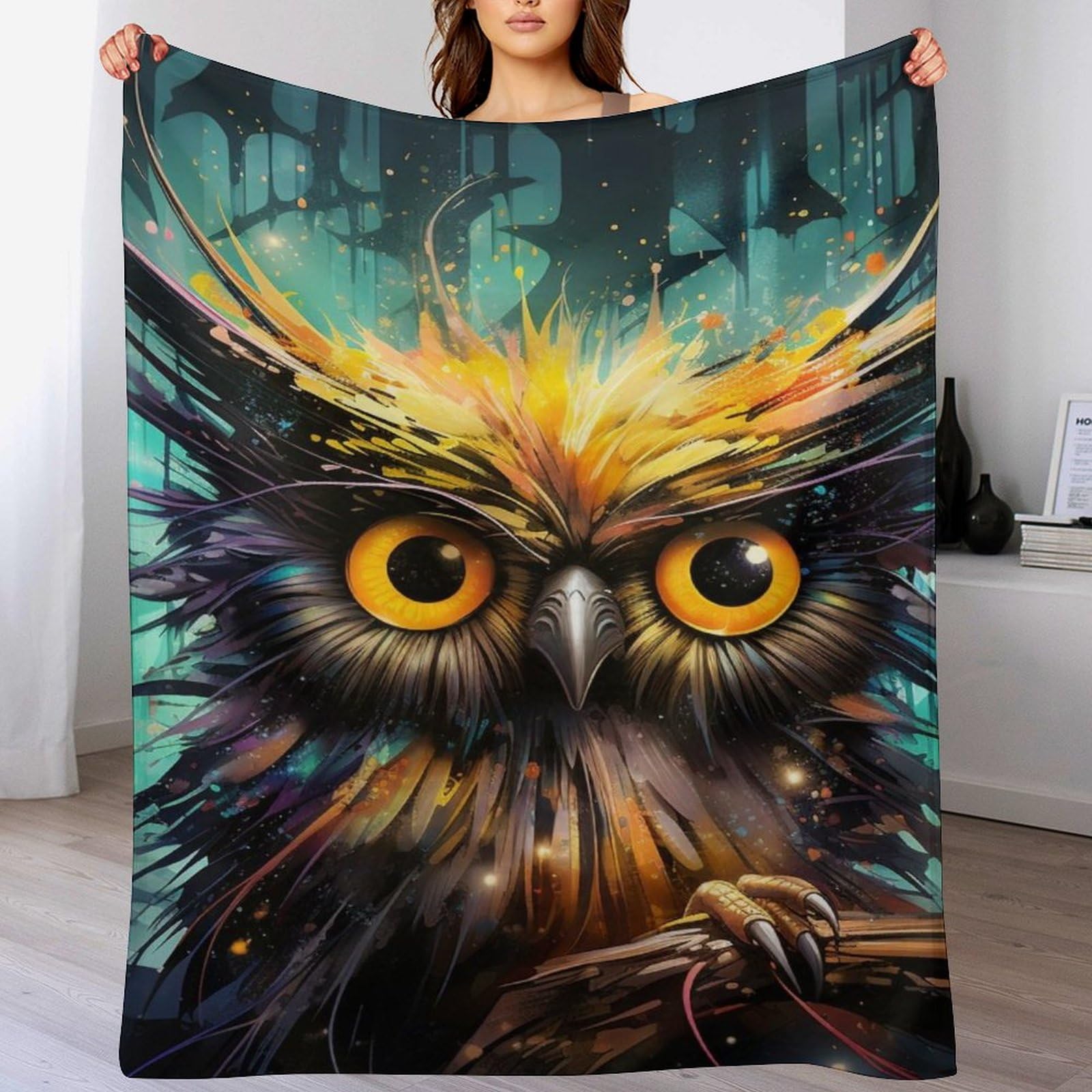 Couverture hibou en flanelle douce 100x130 cm plaid chaud enfant et adulte pour canapé et voyage