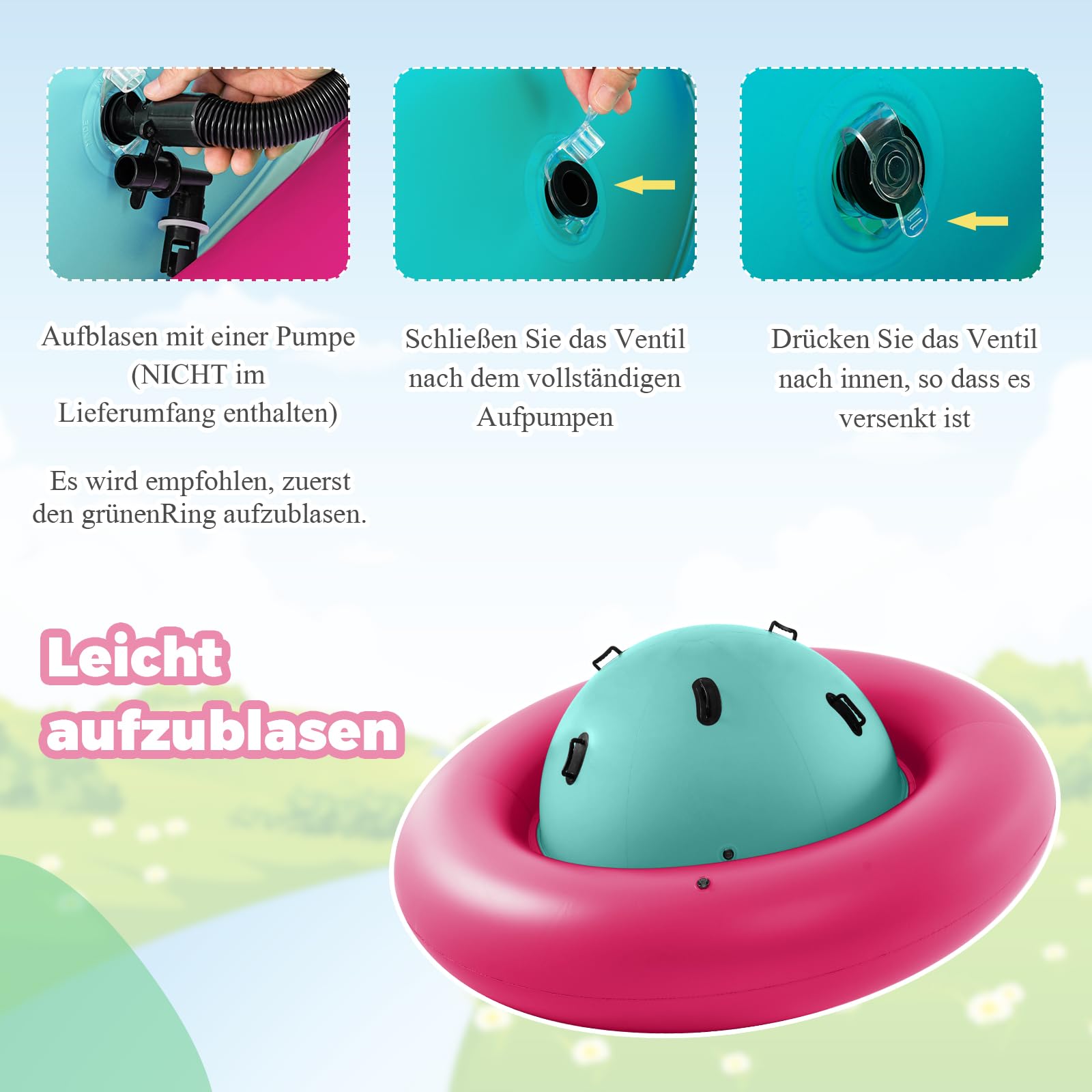 SOARS Aufblasbare Kletterkugel, Hüpfball zum Klettern für Kinder ab 5 Jahren, Kletterkuppel mit 6 Griffen bis zu 113kg belastbar (Grün+ Rosa)
