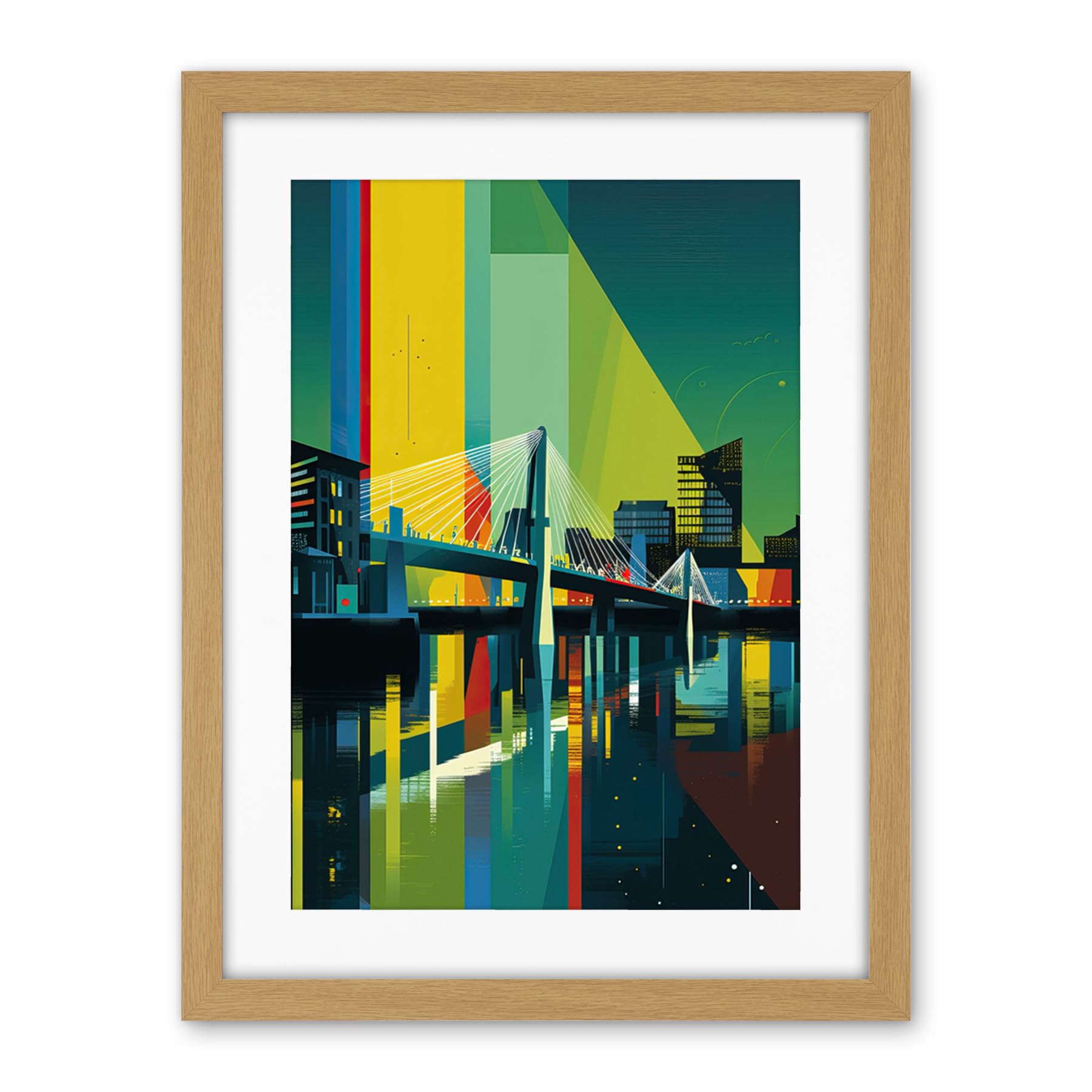 Artery8 Glasgow Bells Bridge Modern Geometric Cityscape Artwork Framed Wall Art Print 18X24 Inch