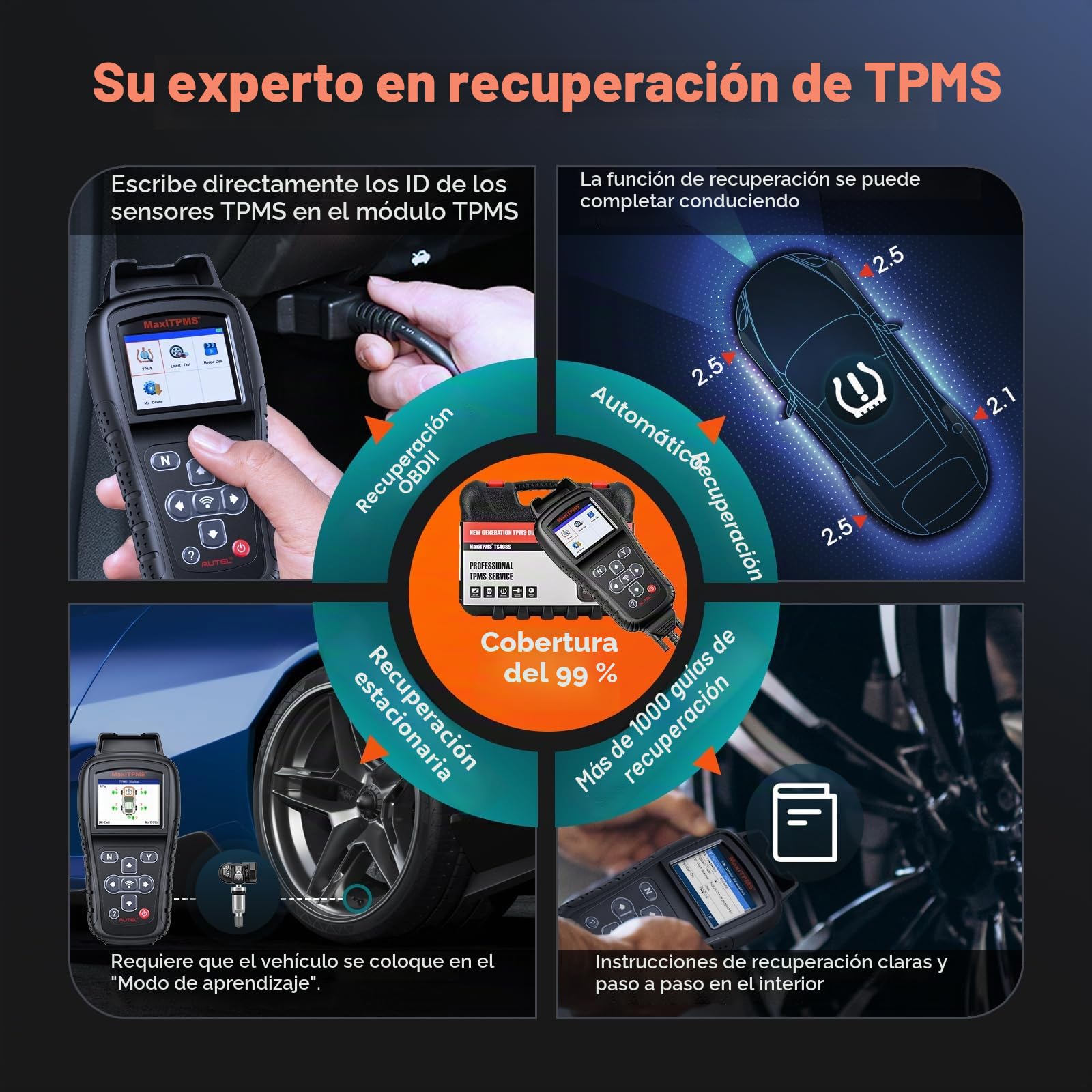 Autel MaxiTPMS TS408S Herramienta de Reaprendizaje TPMS: 2024 Herramienta de programación TPMS, Reinicio TPMS, Diagnóstico, Lectura, Borrado TPMS DTC, Actualización TS408/TS401, Igual Que TS501(Pro)