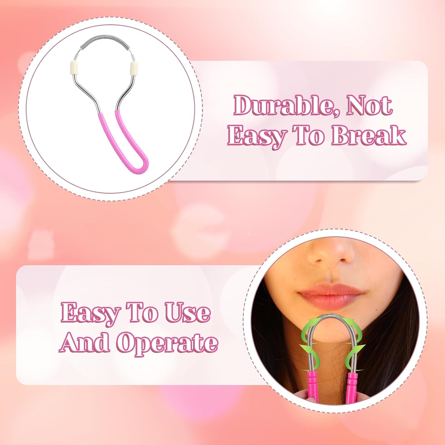 Andibro 4 Pcs Spring Facial Hair Removers for Women, Spring Manual Epilator Hair Removal Threading Tools Face Hair Remover with Handle