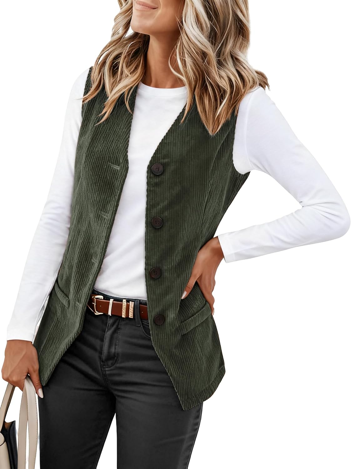 IDEALSANXUN Womens Corduroy Vest Fall Winter Business Work Sleeveless Blazer Jackets