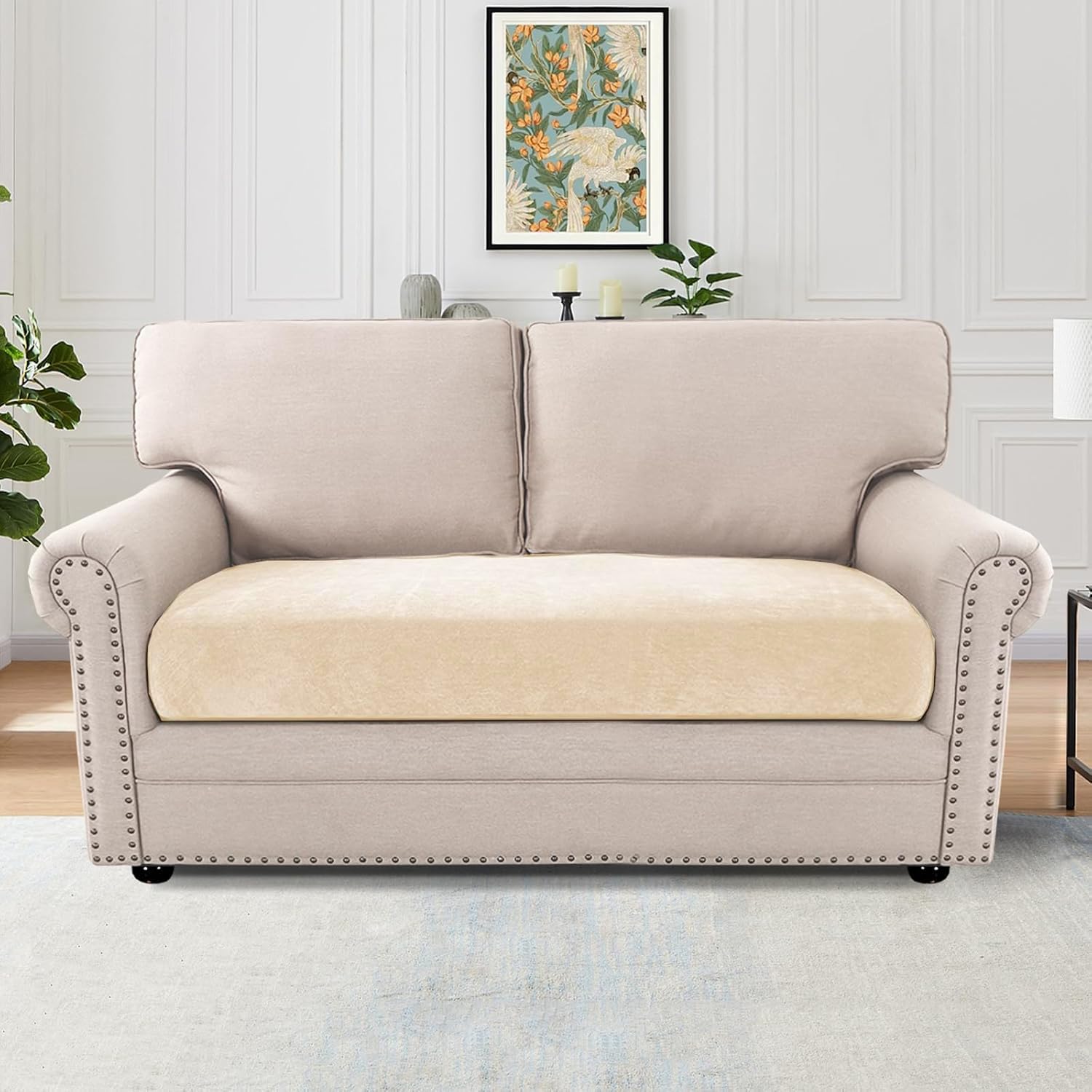 H.VERSAILTEX Stretch Mixed-Color Chenille Couch Cover 2 Cushion Sofa Slip Covers for Sofas/Couches Non-Slip Couch Covers for Sofa Pets with Elastic