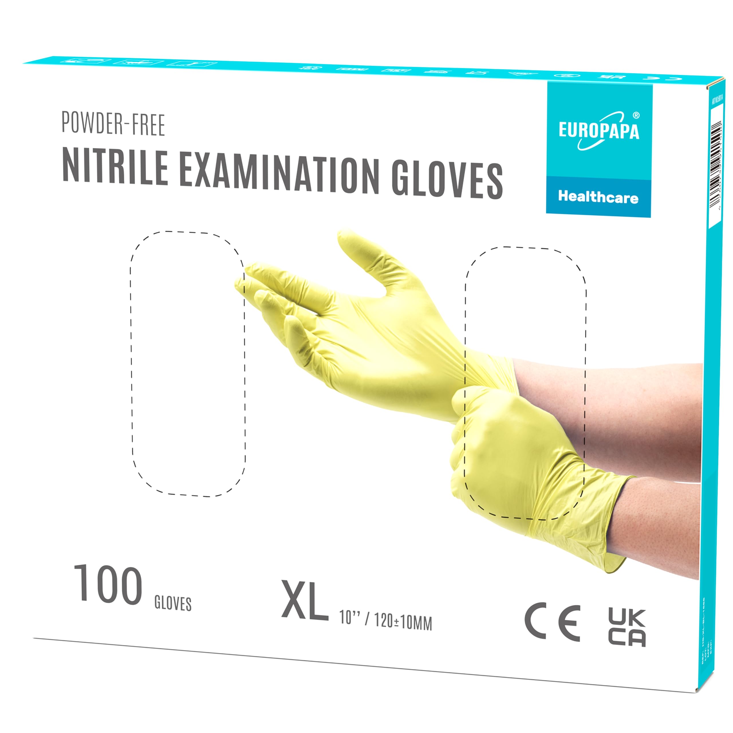 EUROPAPA® - 100 Guanti Monouso In Nitrile, Senza Lattice, Non Sterili (XL, Giallo)