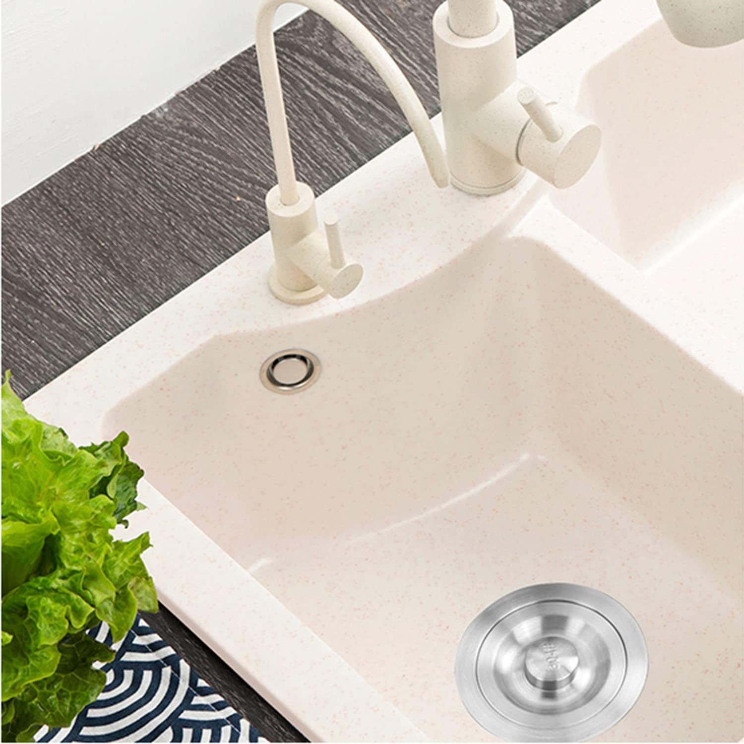 Granite Double Bowl Large Sink, Under-bar-mounted 34-inch Sink In The Restaurant, with Drain Set, Soap Dispenser (B) (A)