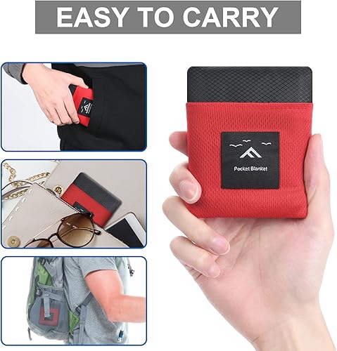 Miniatura 5 de Ainiv Manta de pícnic, mini tapete de playa con bolsillo de 43.3 x 55.1 pulgadas (2-3 personas) plegable, ligera, impermeable, sin arena, plegable