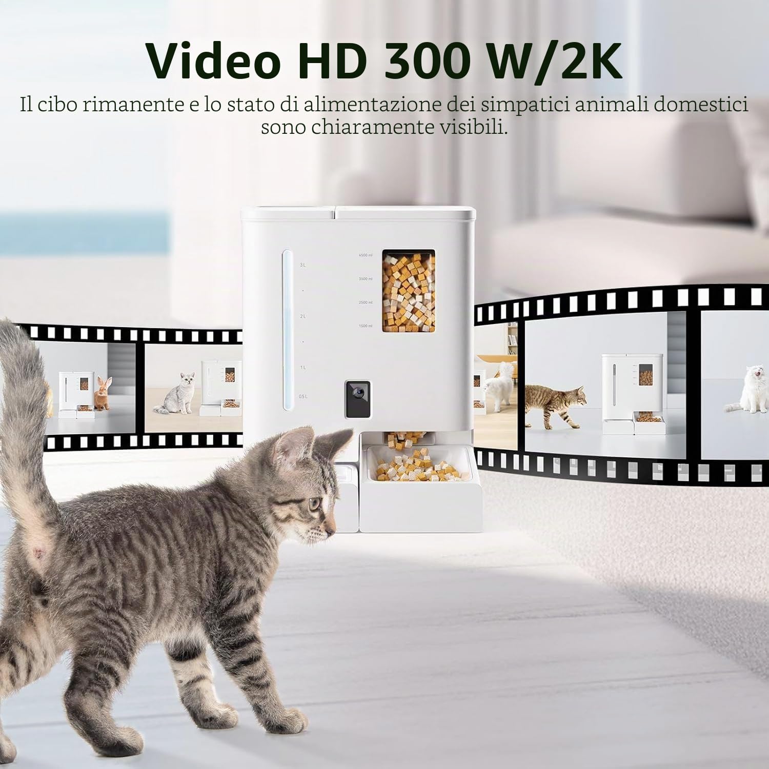 2025 Dual Automatic Pet Feeder | Distributore di acqua e cibo per cani e gatti | Capacità 4L/14oz e 5Kg/11lbs | WIFI, video 2K, audio bidirezionale, timer | Controllo intelligente delle app con Alexa,