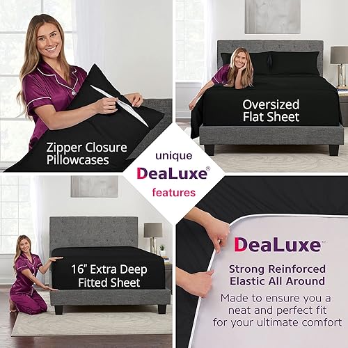 Miniatura 120 de Juego de sábanas de tamaño matrimonial – Juego de sábanas de bolsillo profundo – Juego de 4 piezas con sábana bajera de 21 pulgadas, sábana encimera