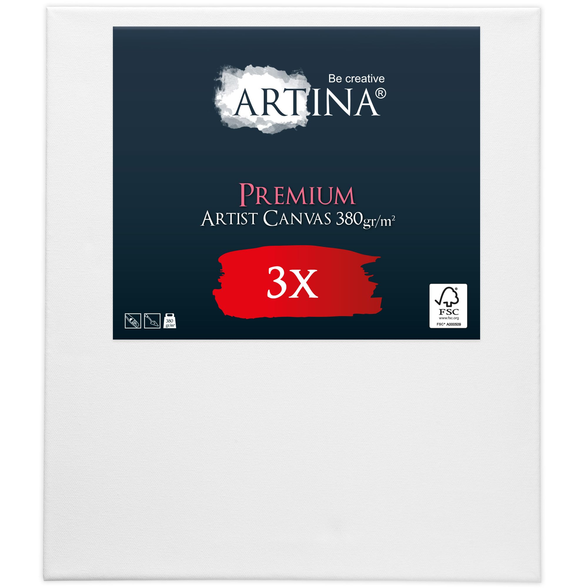 Artina Set de 3 Lienzos Grandes para Pintar Algodón con Bastidores FSC® | 70x100cm blanco 100% Tela preestirado estables de Madera Canvas Lienzo Grande pintura acrílica acrílico Premium