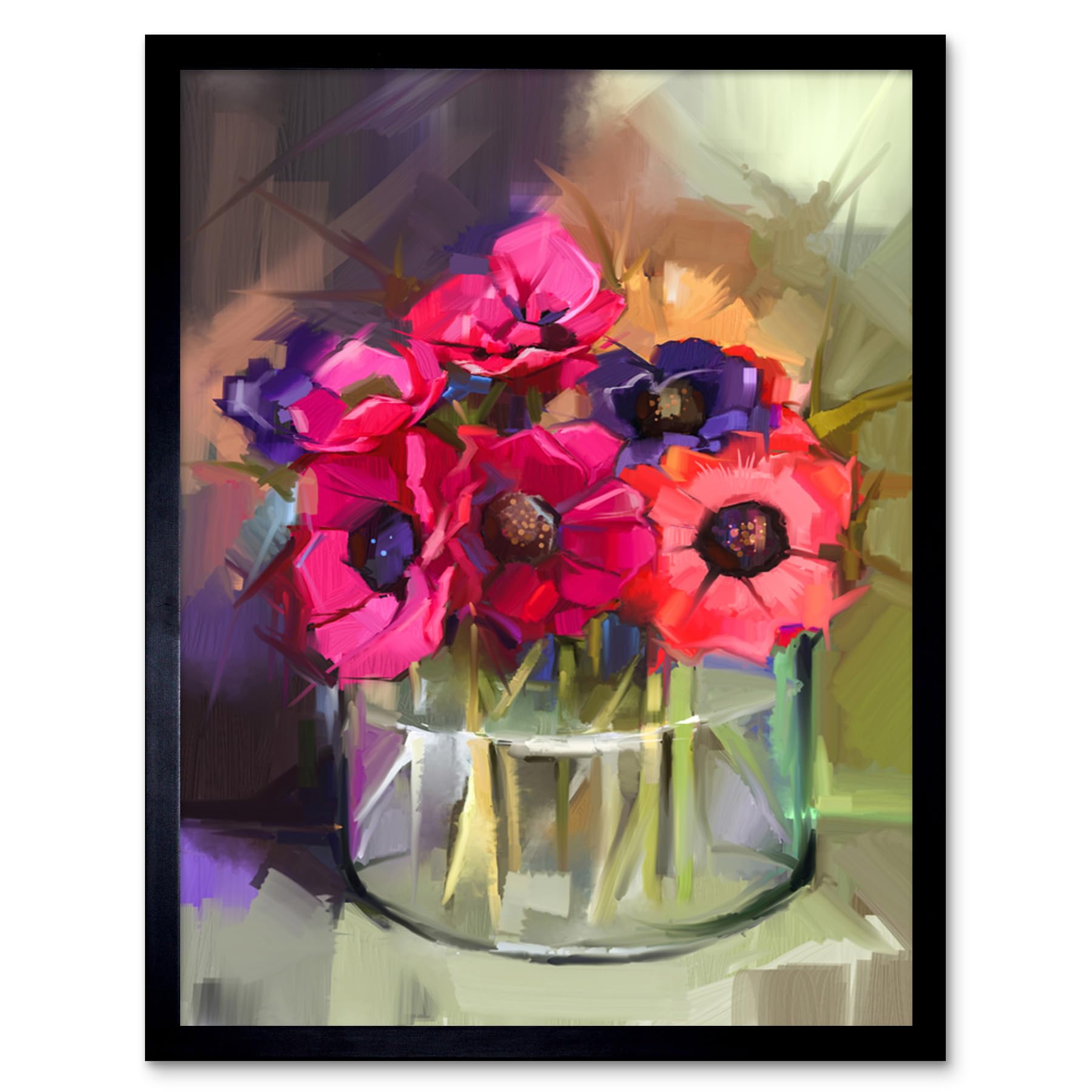 Wee Blue Coo Flowers Bouquet Anemones Art Print Framed Poster Wall Decor 12X16 Inch