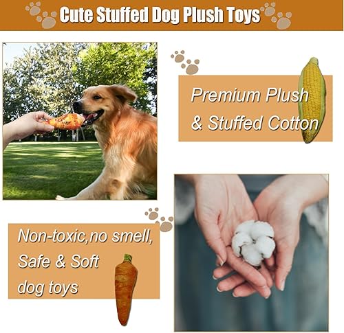 Miniatura 4 de Cooway Juguete masticable para perros, juguetes de peluche chirriantes con forma de comida para masticadores agresivos, juguete duradero de limpieza