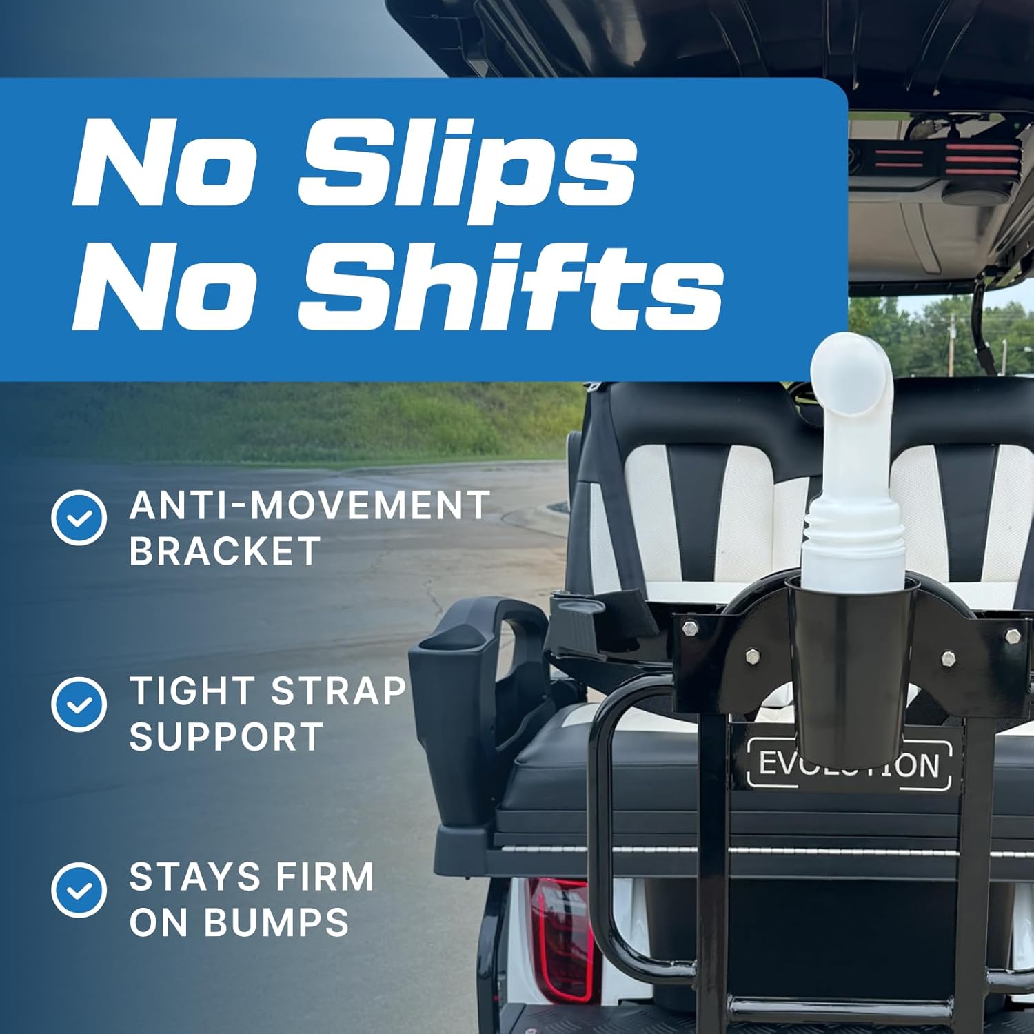 Evolution Golf Bag Holder Attachment with Sand Bottle Kit - Fits Golf Carts 4 & 6 Passenger Model - Durable Golf Cart Bag Carrier with Easy Installation, Secure Fit & Weather Resistant Design | Black