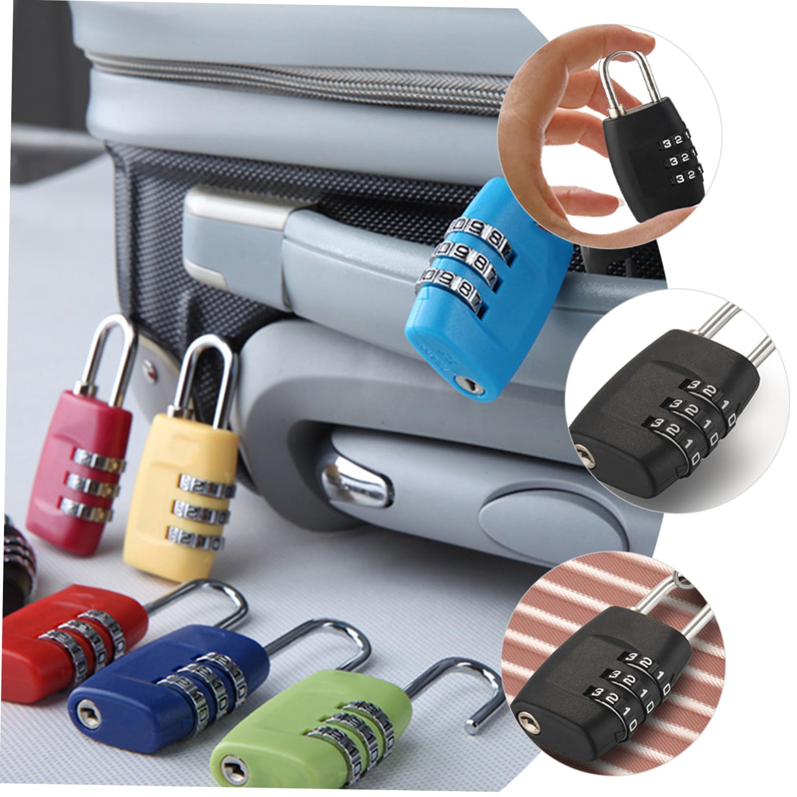 Lucchetto con Codice per Bagagli a 3 Numeri, 3 Pezzi Nero | PC e Acciaio, Impostazione Password, per Zaini e Borse, Uso Viaggio, Semplice e Moda