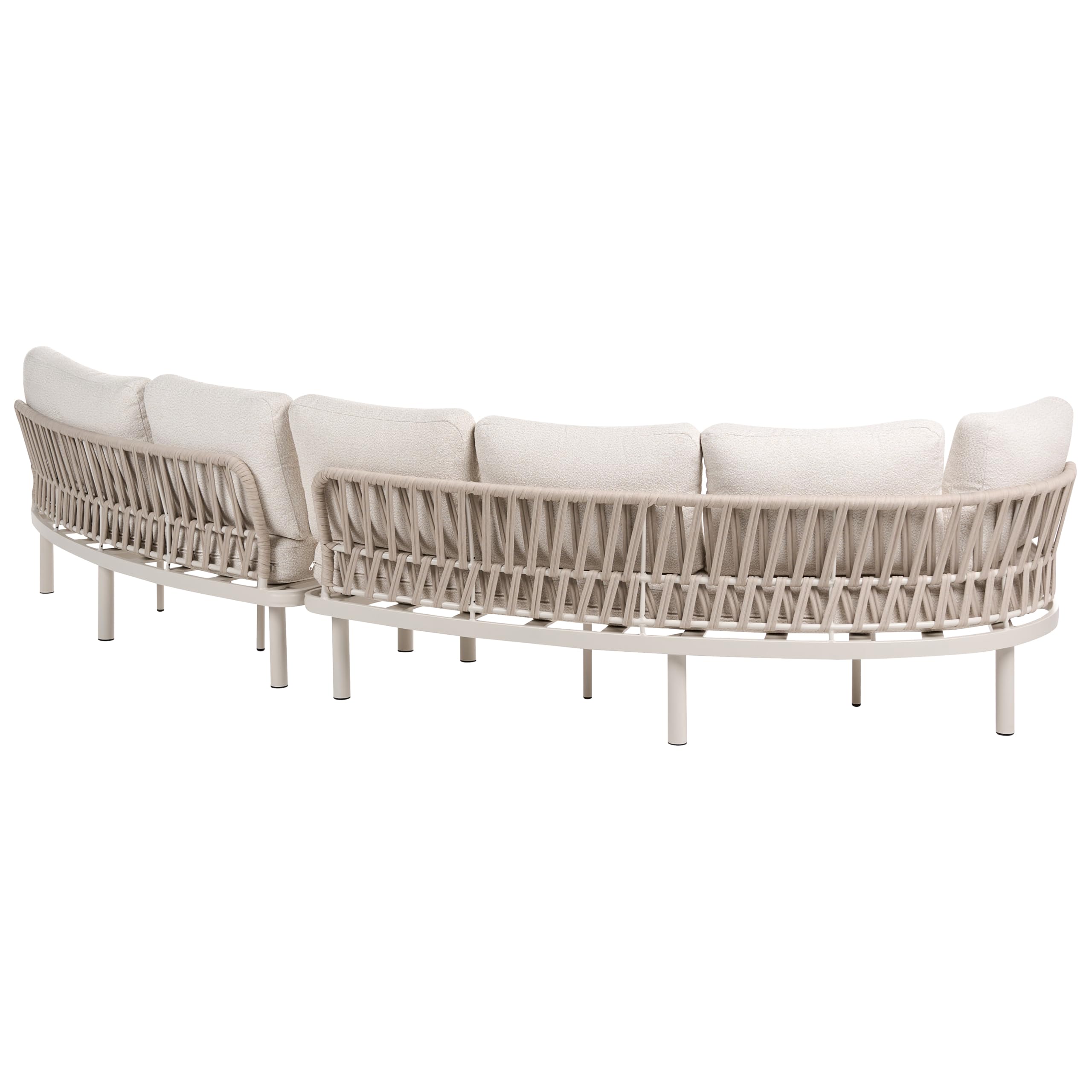 Zestaw ogrodowy 6-osobowy zaokrąglona sofa modułowa i stolik metalowa rama blat ze szkła hartowanego beżowy Oriolo