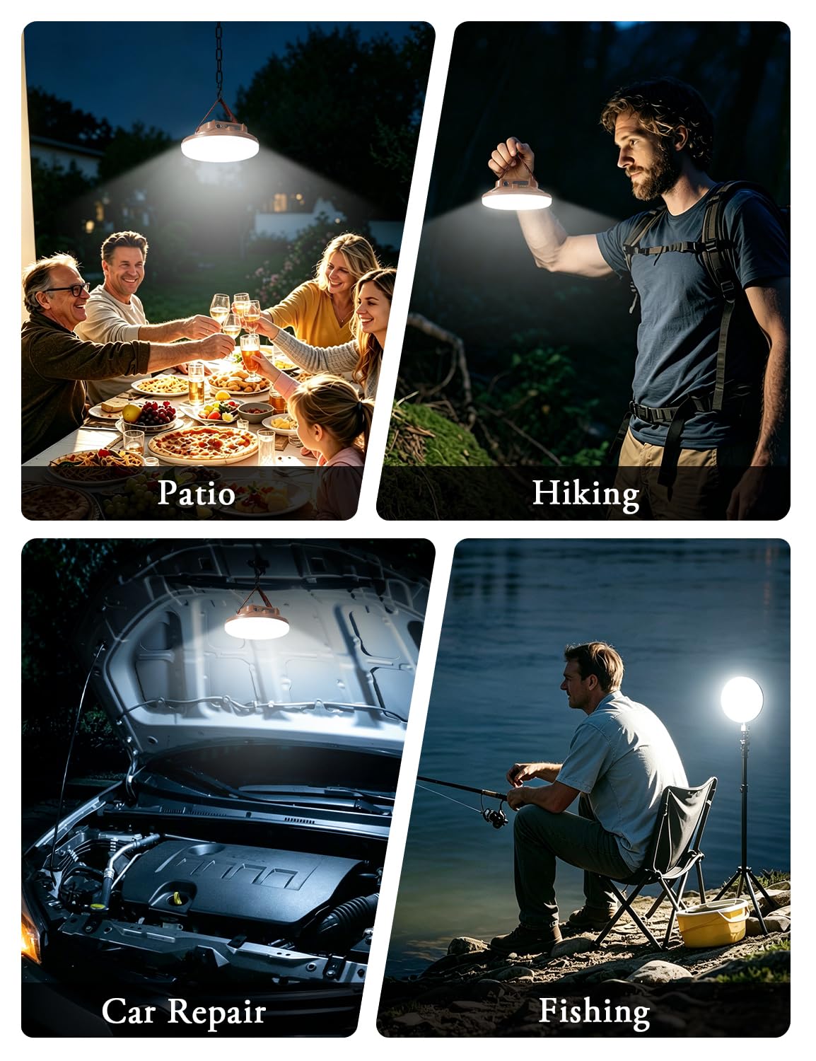 CREATE BRIGHT Lampes de camping, lampes de tente pour camping, lanterne de camping LED rechargeable avec 4 modes d'éclairage et support sur trépied, lumière de tente étanche pour urgence, extérieur
