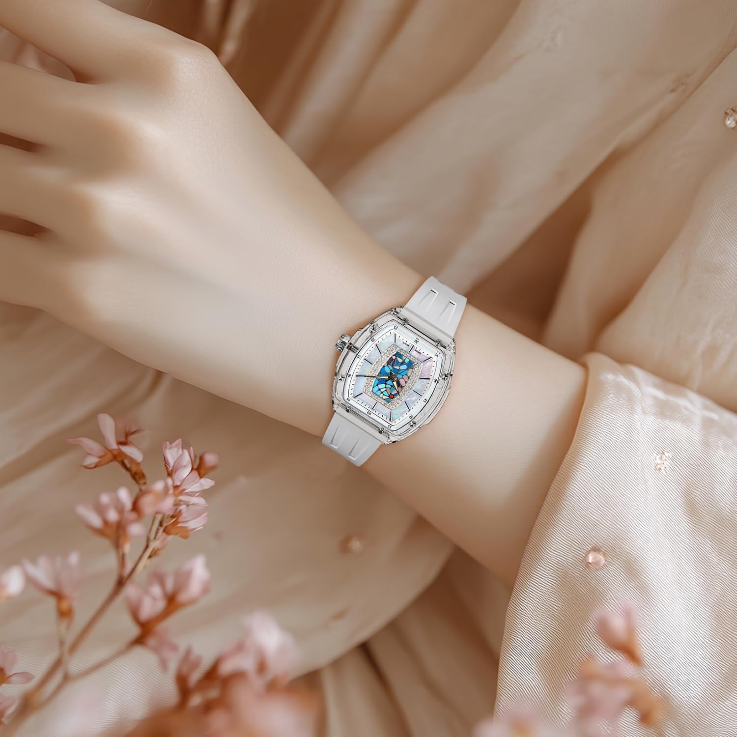 TSAR BOMBA Watches for Women Ladies Sapphire Glass Swiss Quartz Movement Wrist Watches with Fluorine Rubber Classic Tonneau Design Luminous 30M Waterproof Beautiful Gifts for Women