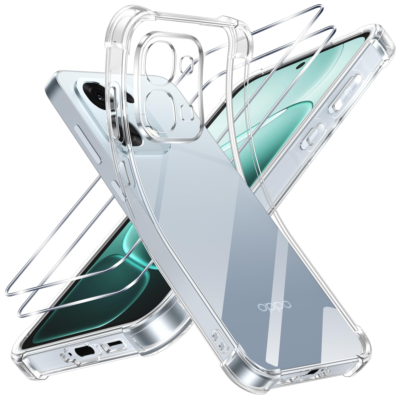 GEJEFA Cover Per Oppo A6 PRO 5G – Silicone TPU Trasparente + 2 Vetri Temperati 9H, Antiurto