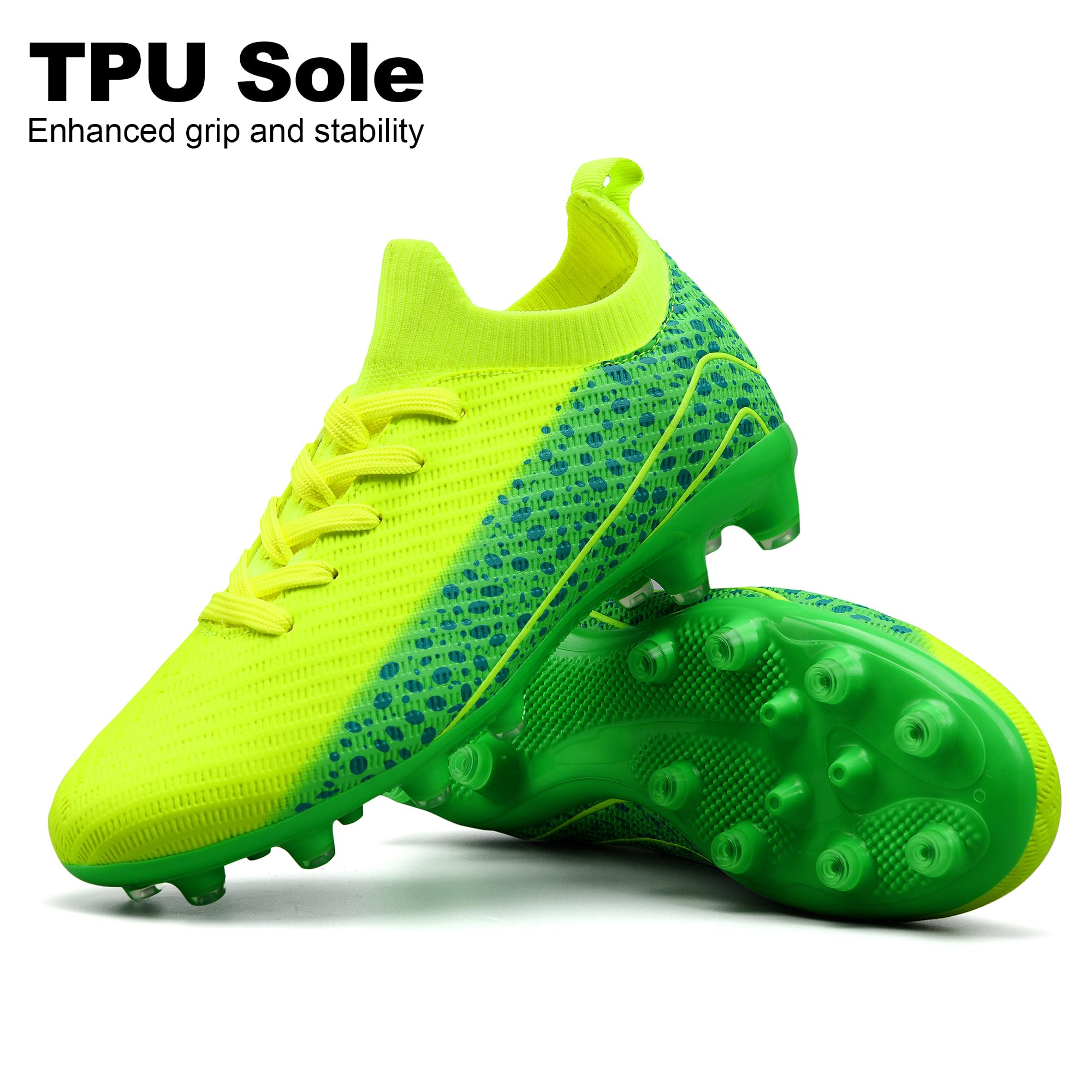 TUYSKE Kids Soccer Cleats for Boys and Girls Youth Mid-top Football Shoes Outdoor Athletic Turf Soccer Shoes Bright Green