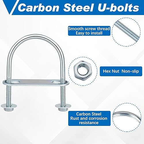 Miniatura 4 de Therwen 16 juegos de pernos redondos en U de acero chapado en zinc M6 Abrazadera redonda U con arandela de placa de tuerca (M6 x 1.969 in x 3.150 in)