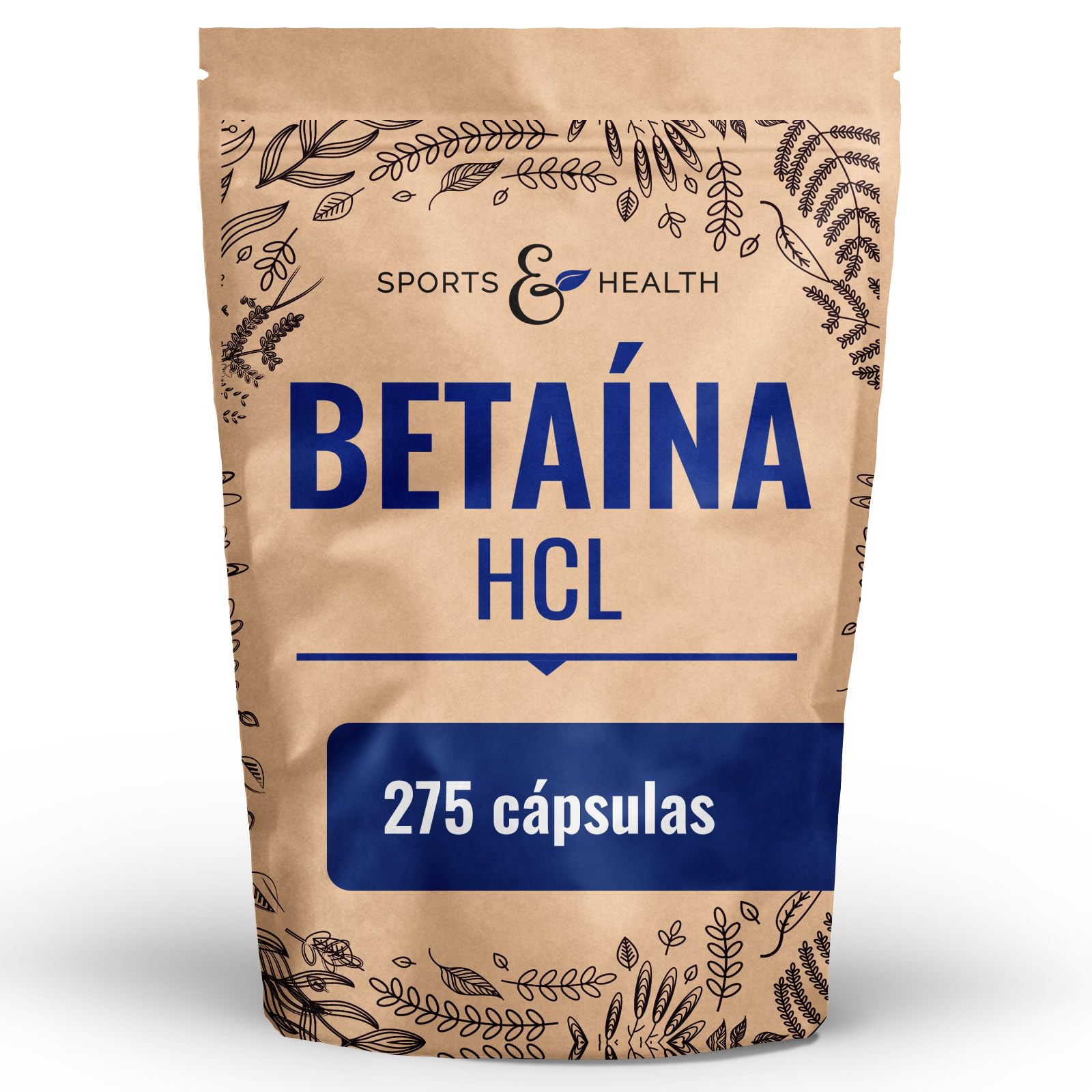 Betaina HCL - 275 Capsules - 1400mg Per Daily Dose - Betaine HCL Powder Capsules - Vegan - Clorhidrato de Betaina - Betaine-Hydrochloride Powder-Capsules
