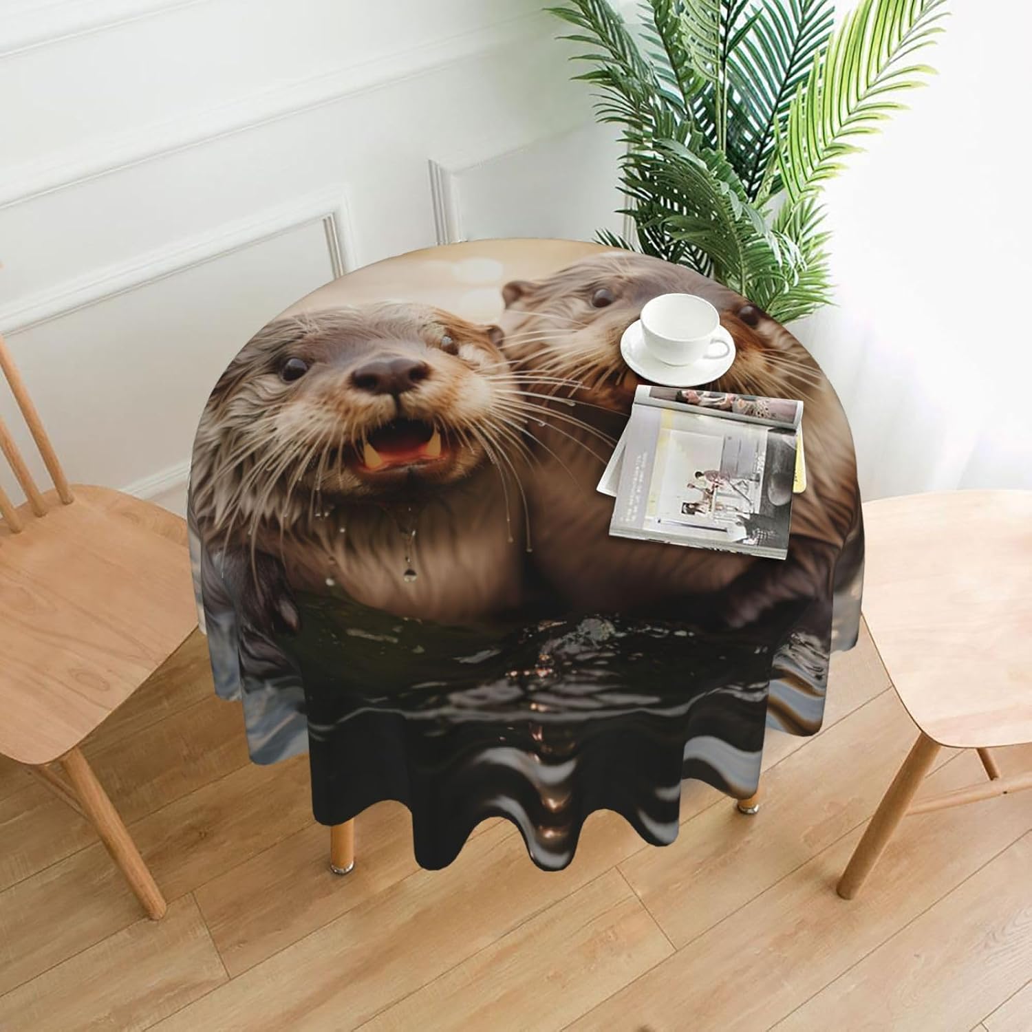 Cute Otter Print Wrinkle Free Dining Table Cover for Birthday Party Farmhouse Tablecloths Up to 60 x 60 Inches